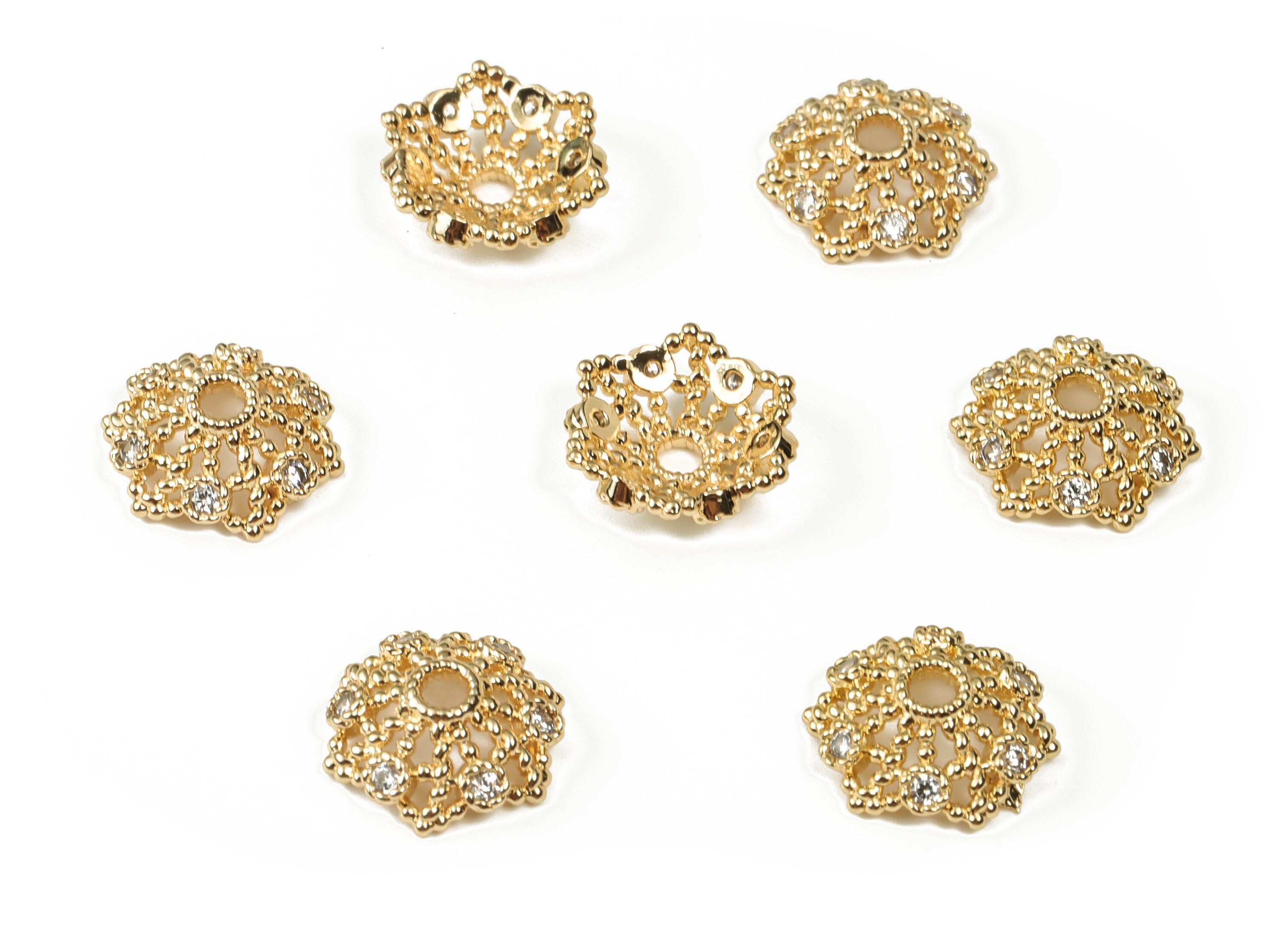 Flower Bead End Caps With Zircons - Spacer Bead Caps - 18K Gold Plated Brass Bracelet Beads Cap – Jewelry Supplies - 11.5x11x2.8mm – RGP3923 - DOMEDBAZAAR