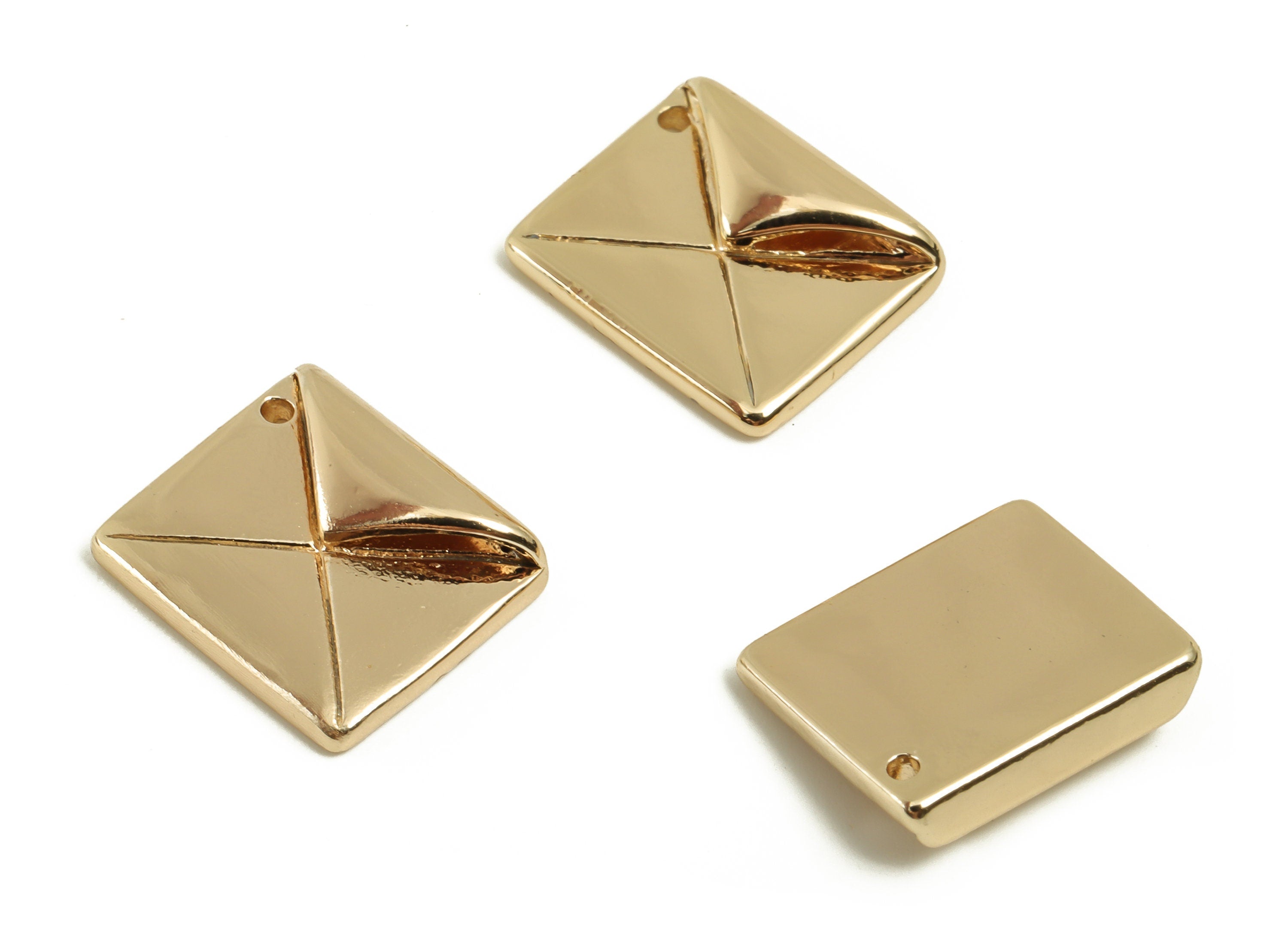 Brass Square Earring Charms - Gold Square Pendant - 18K Real Gold Plated Brass - Jewelry Making Supplies - 13.35x11.47x1.75mm - RGP3386 - DOMEDBAZAAR