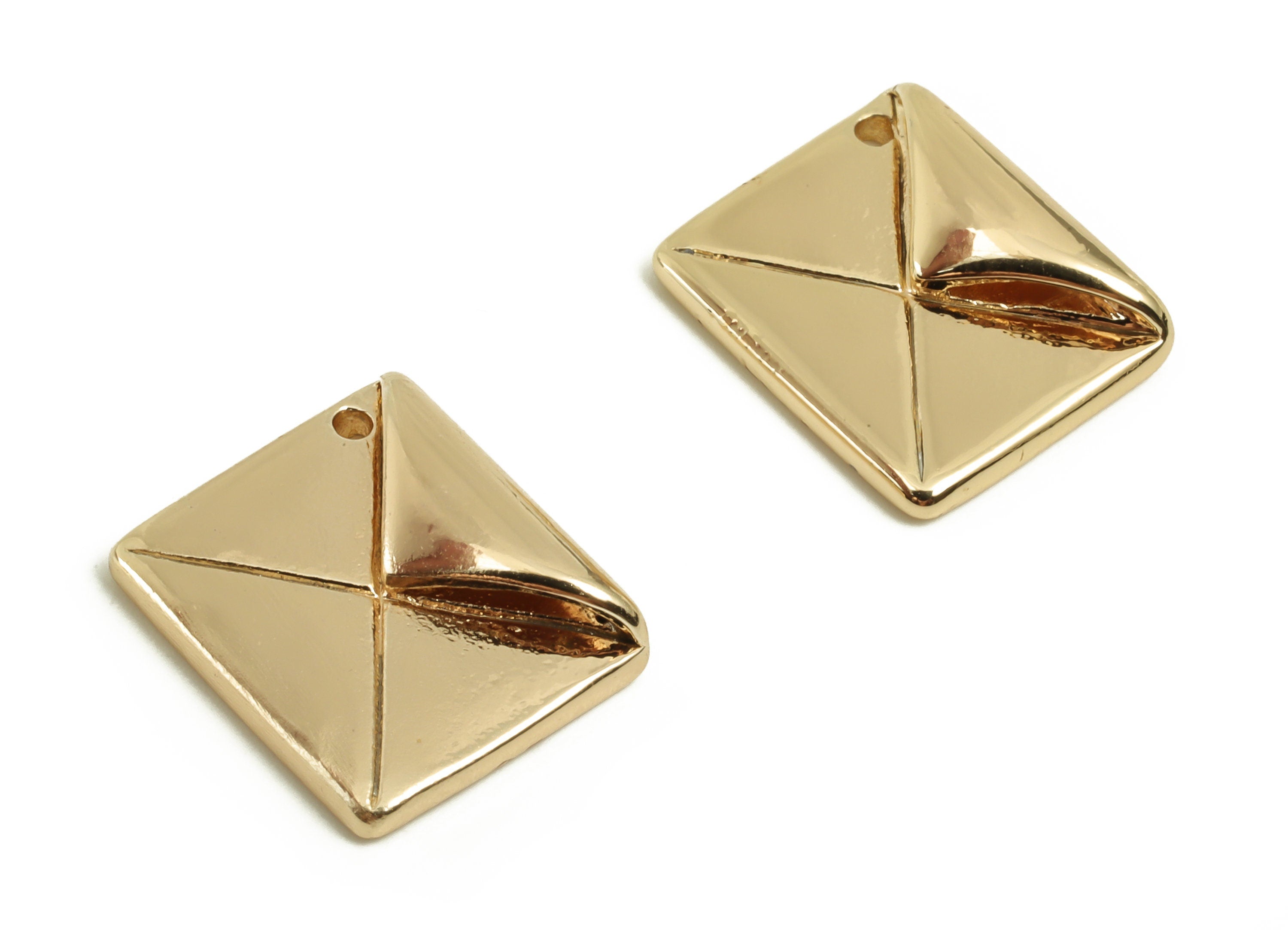 Brass Square Earring Charms - Gold Square Pendant - 18K Real Gold Plated Brass - Jewelry Making Supplies - 13.35x11.47x1.75mm - RGP3386 - DOMEDBAZAAR