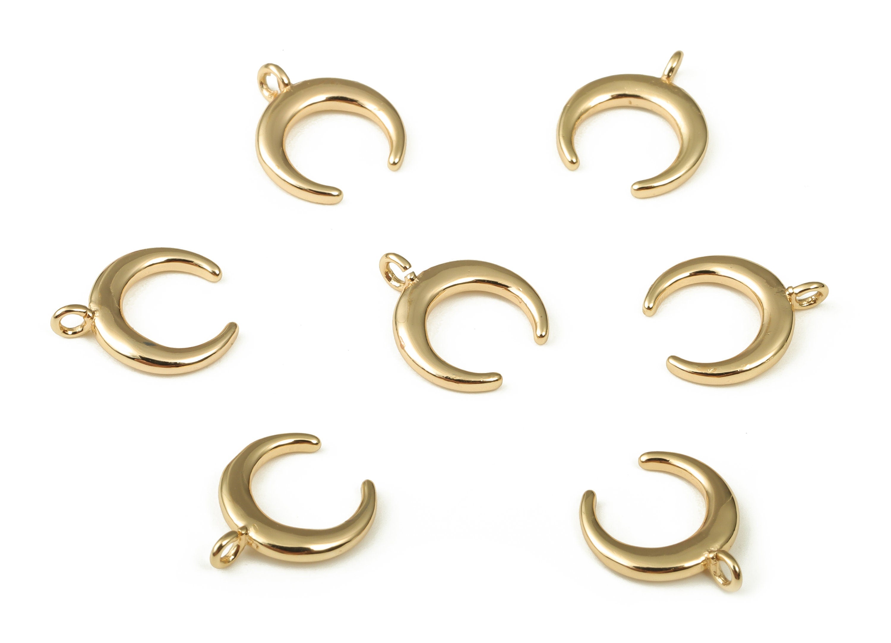 Brass Crescent Earring Charms - Gold Moon Pendant - 18K Real Gold Plated Brass - Jewelry Making Supplies - 10.93x9.32x1.44mm - RGP3918 - DOMEDBAZAAR