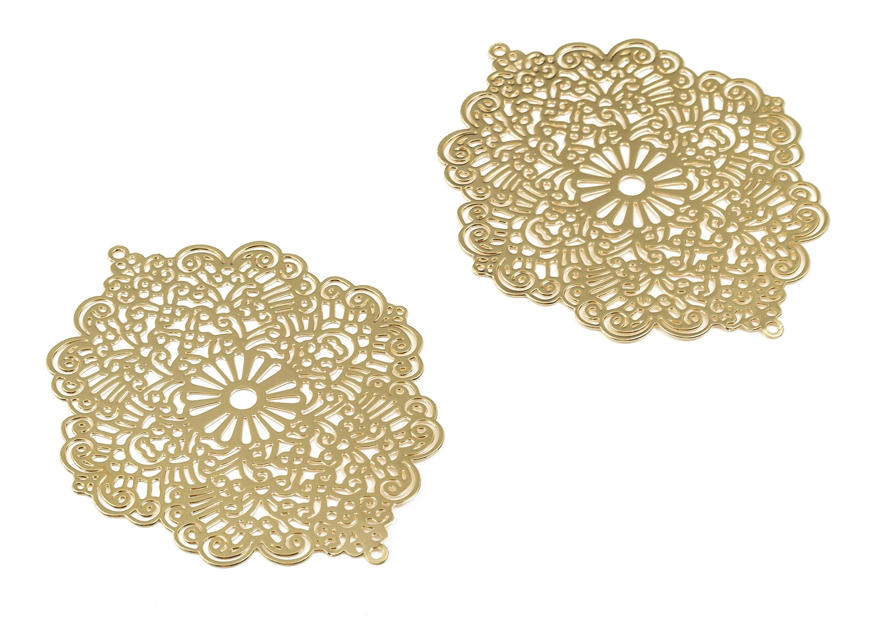 Brass Filigree Flower Charm - Earring Charms – Filigree Link - 18K Real Gold Plated Brass - Jewelry Supplies - 59.52x47.69x0.37mm - RGP3328 - DOMEDBAZAAR