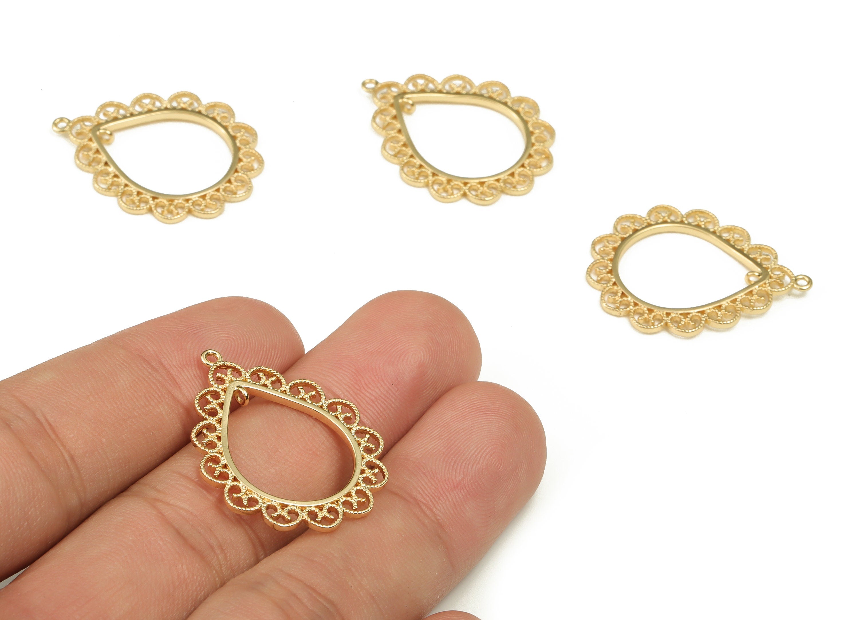 Brass Drop Earring Charms - Gold Drop Pendant - 18K Real Gold Plated Brass - Jewelry Making Supplies - 28.53x22.22x1.41mm - RGP3915 - DOMEDBAZAAR