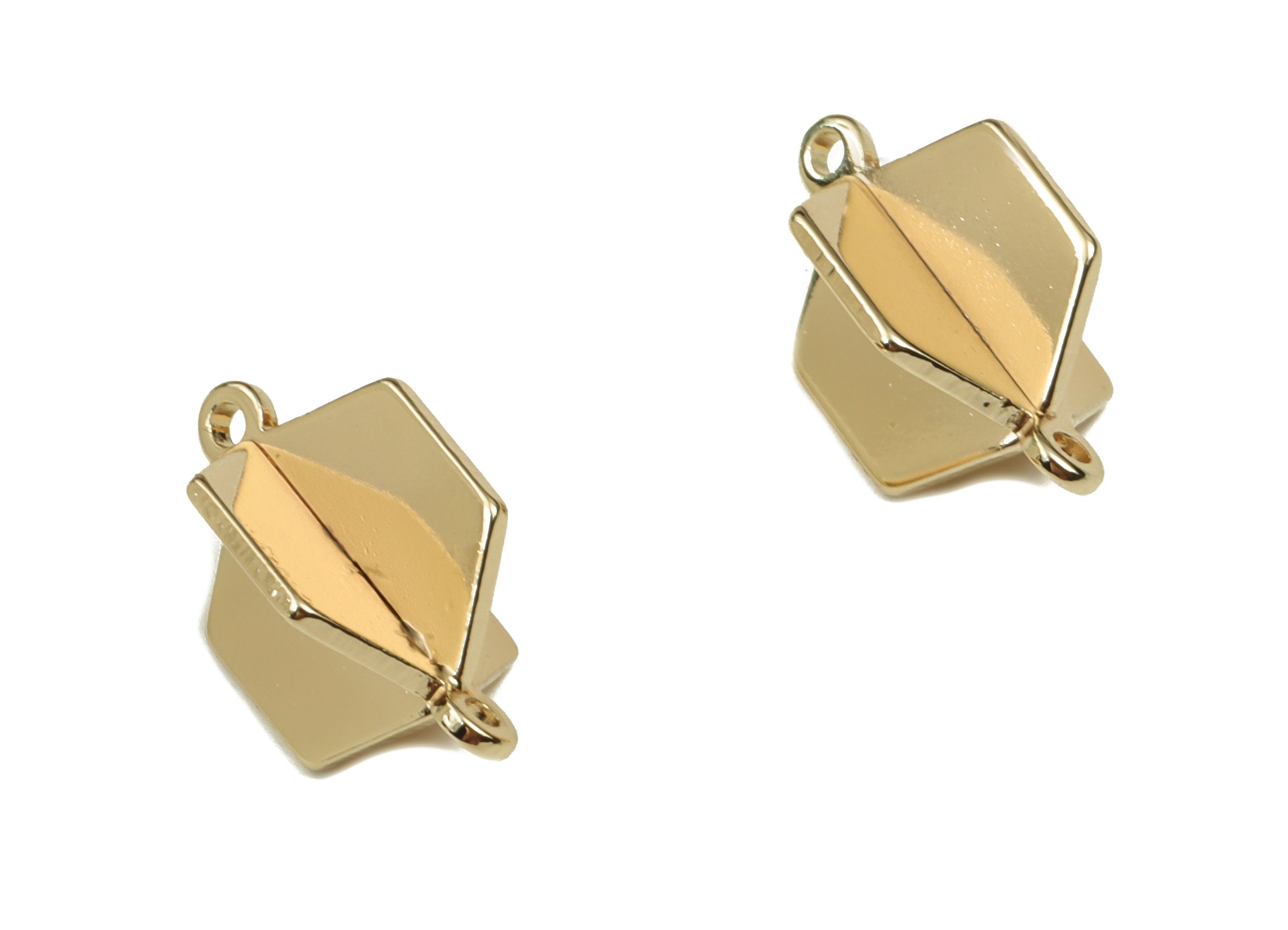 Brass Rhombic Earring Connector - Gold Rhombic Pendant - 18K Real Gold Plated Brass - Jewelry Making Supplies - 15.7x9.94x0.81mm - RGP3911 - DOMEDBAZAAR