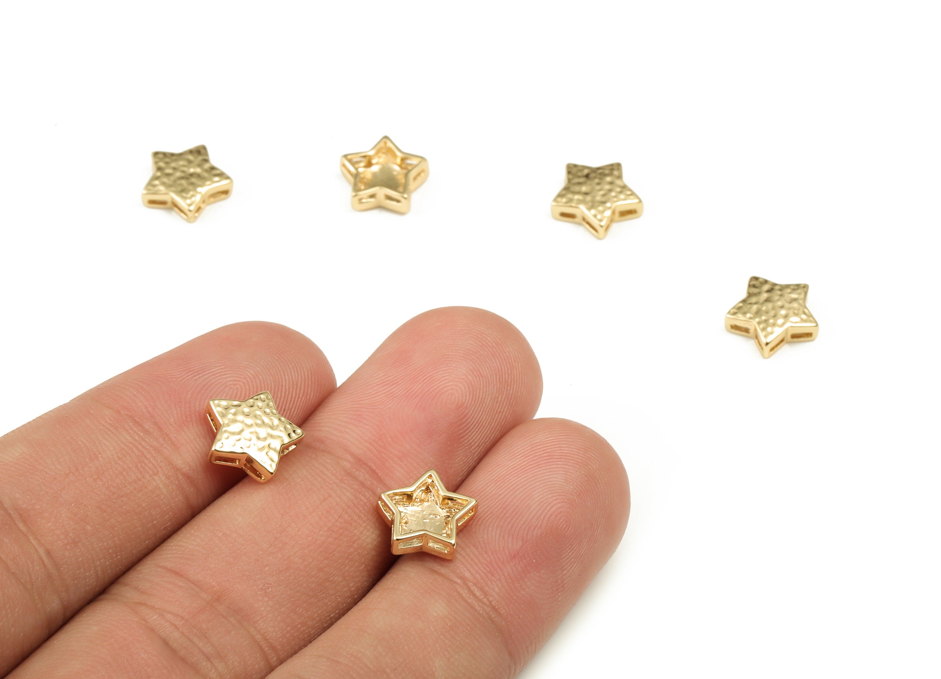 Star Spacer Bead - Brass Star Charms - Gold Star Pendant - 18K Real Gold Plated Brass - Jewelry Making Supplies - 10.28x9.93x3mm - RGP3938 - DOMEDBAZAAR