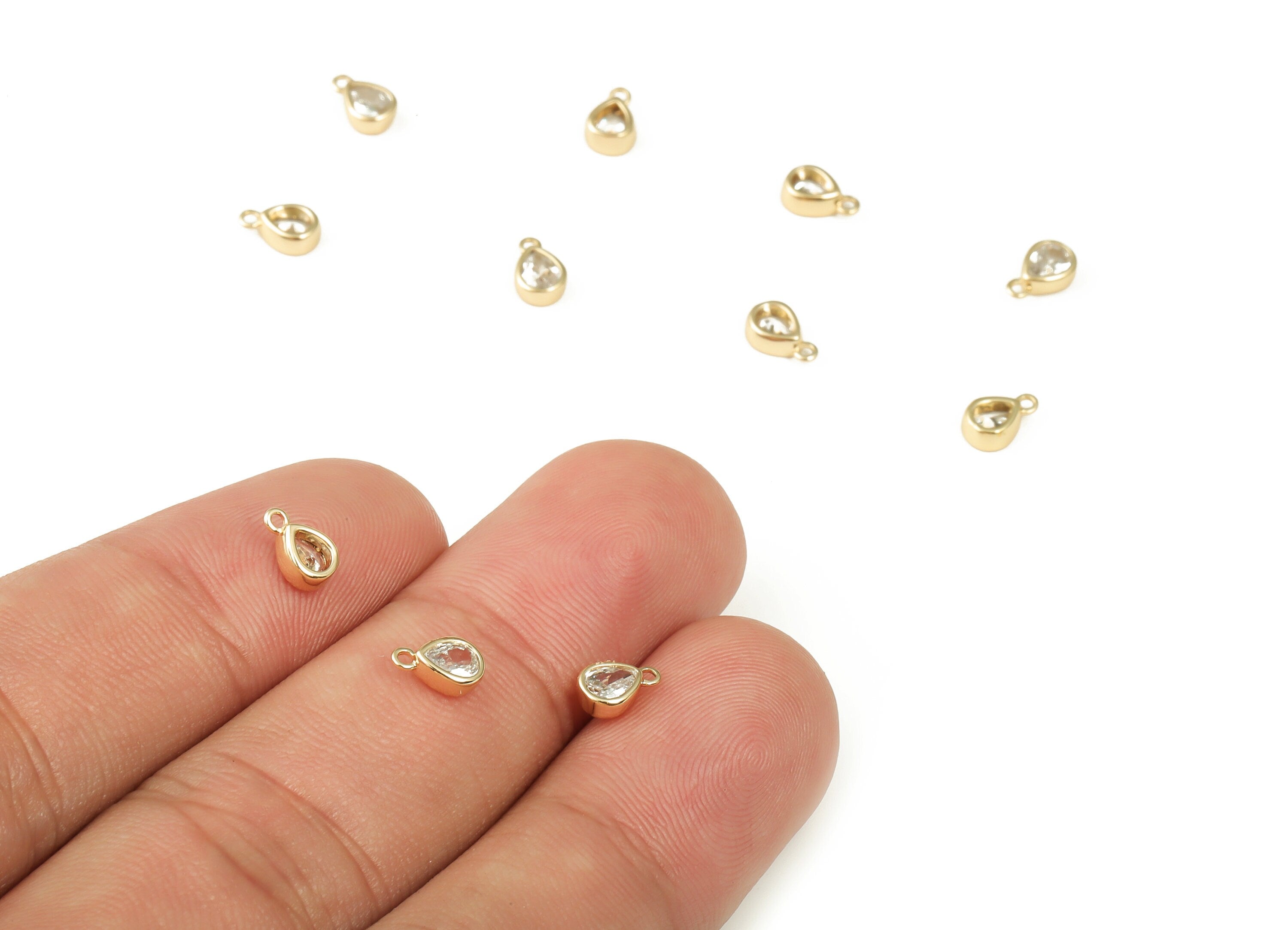 Brass Drop Earring Charms With Zircon - Gold Drop Pendant - 18K Real Gold Plated Brass - Jewelry Making Supplies - 5.9x2.06x2.09mm - RGP3395 - DOMEDBAZAAR