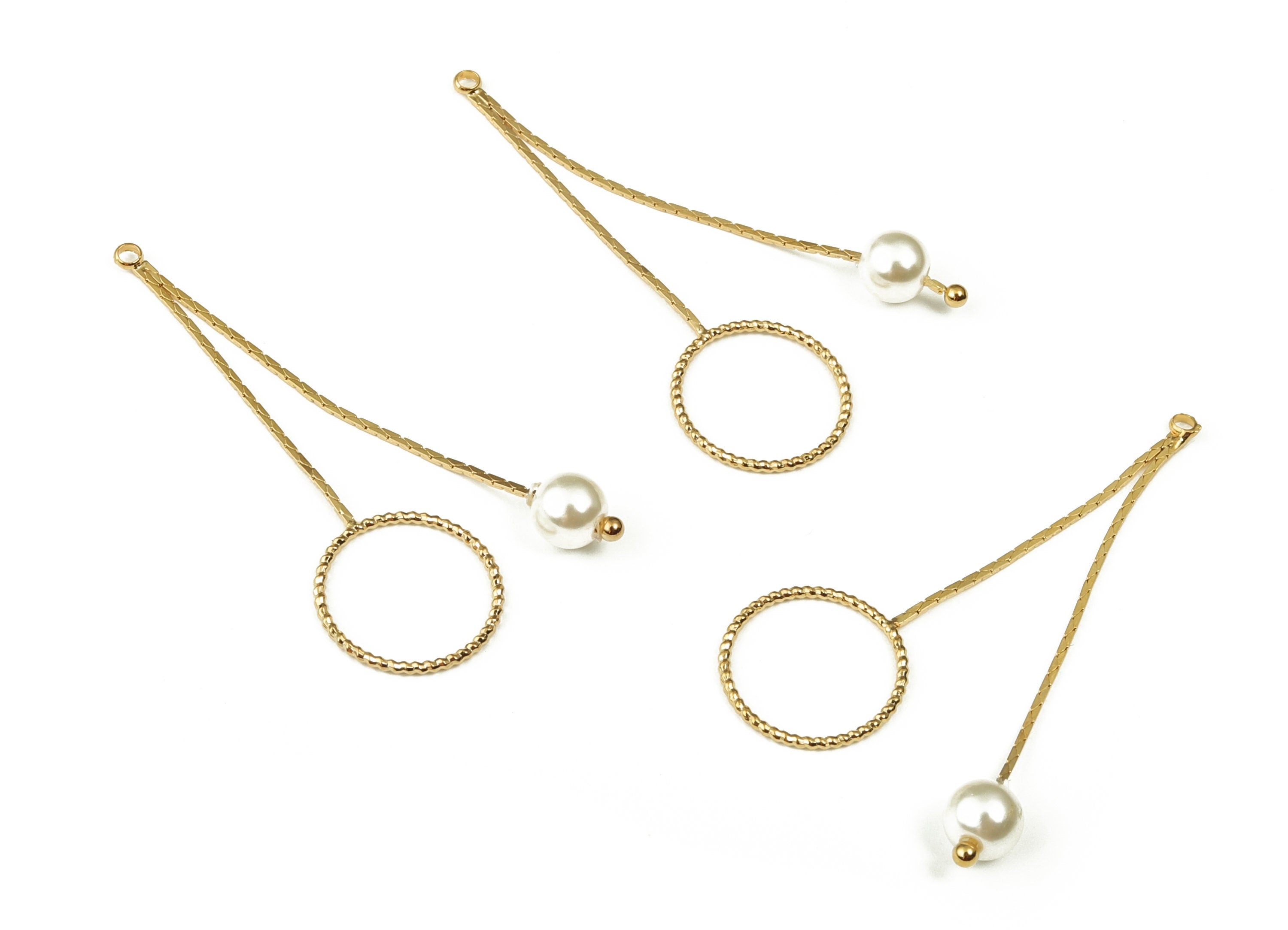 Brass Round Earring Charms With Pearl - Gold Circle Pendant - 18K Real Gold Plated Brass - Jewelry Making Supplies - 48x19.8x0.6mm - RGP3939 - DOMEDBAZAAR