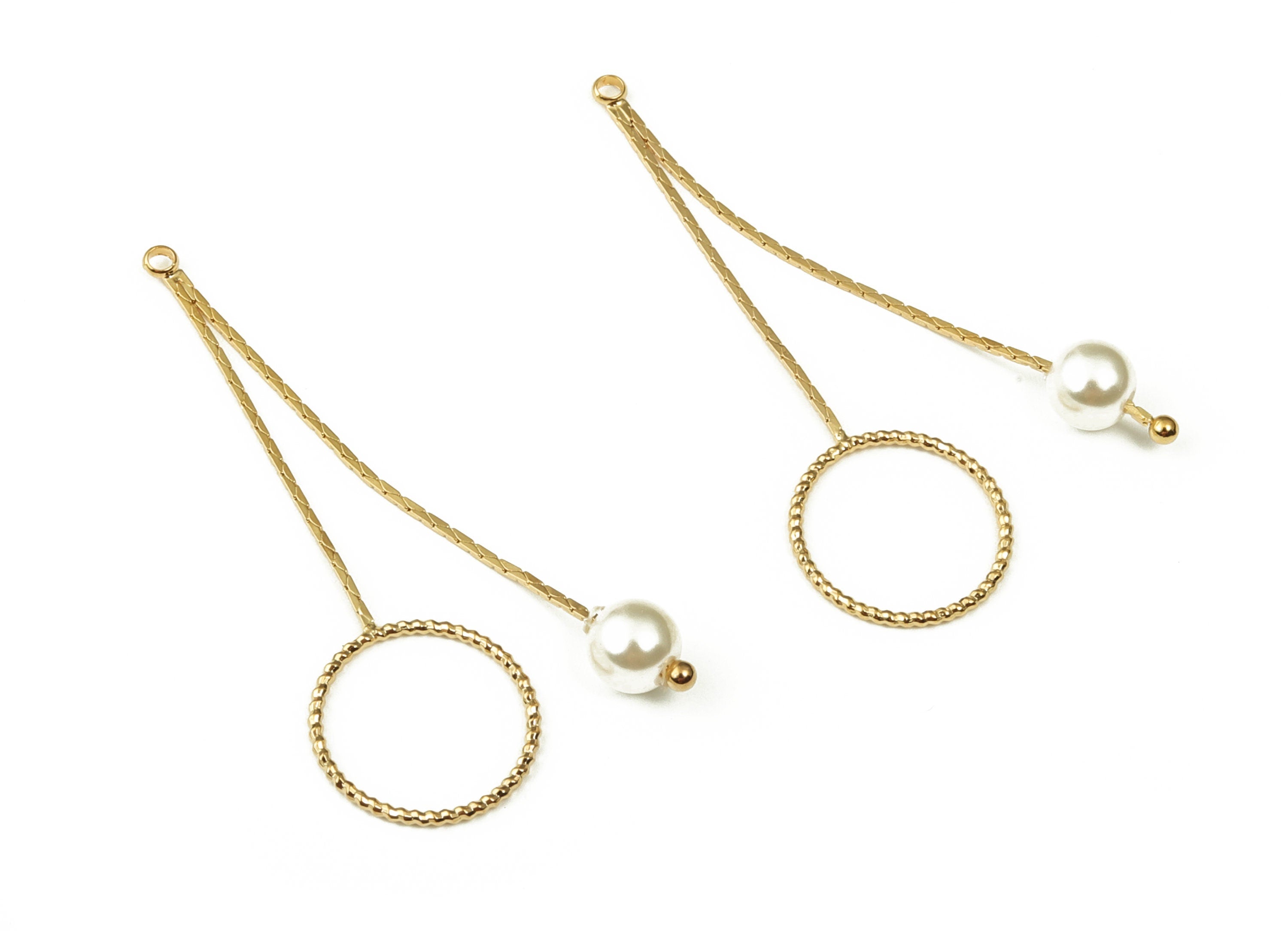 Brass Round Earring Charms With Pearl - Gold Circle Pendant - 18K Real Gold Plated Brass - Jewelry Making Supplies - 48x19.8x0.6mm - RGP3939 - DOMEDBAZAAR