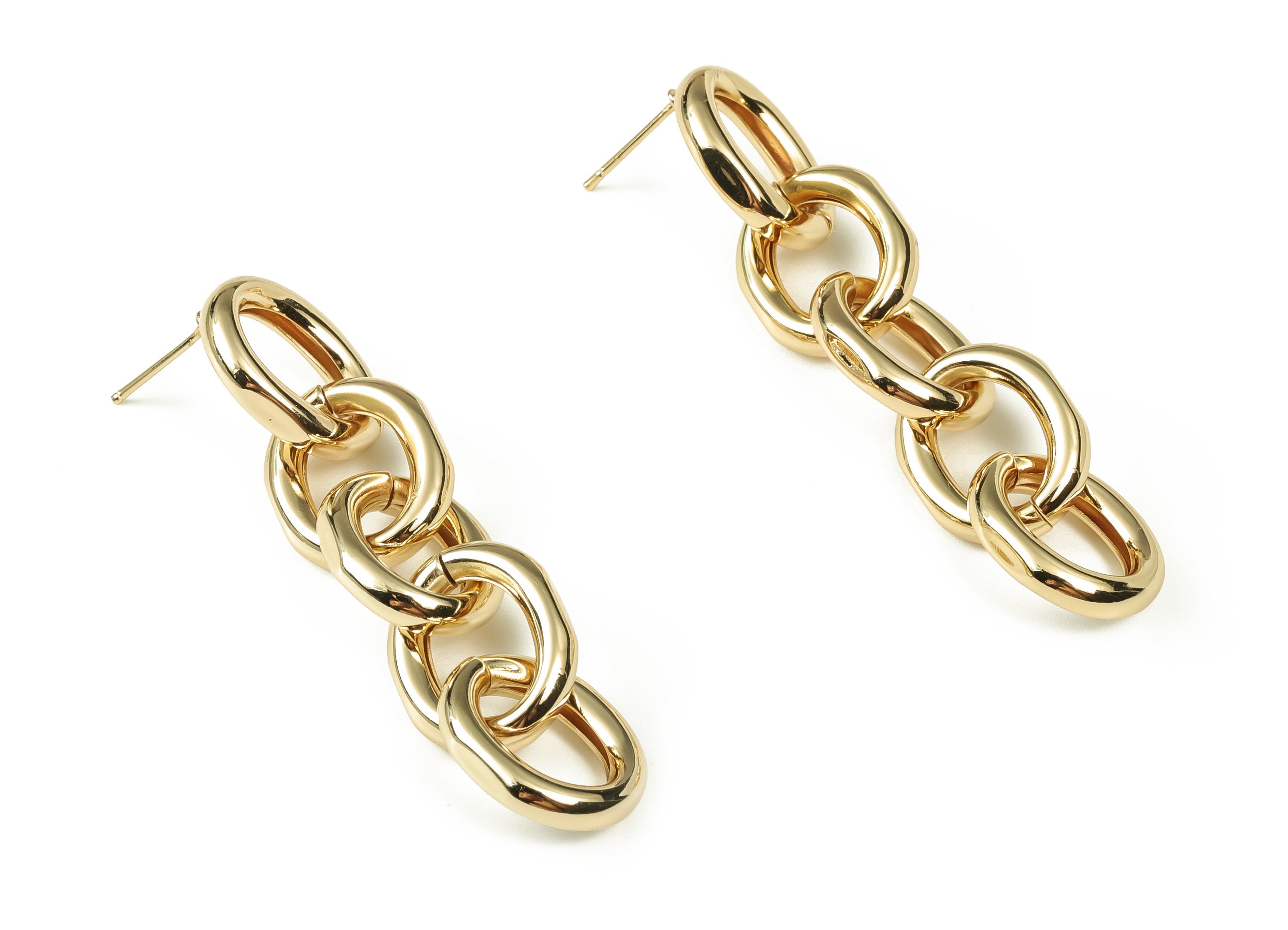 Brass 5 Ovals Earring Post - Gold 5 Ovals Earring Stud - 18K Real Gold Plated Brass - Stainless Steel Stud - 62.39x13.64x3.46mm - RGP3394 - DOMEDBAZAAR