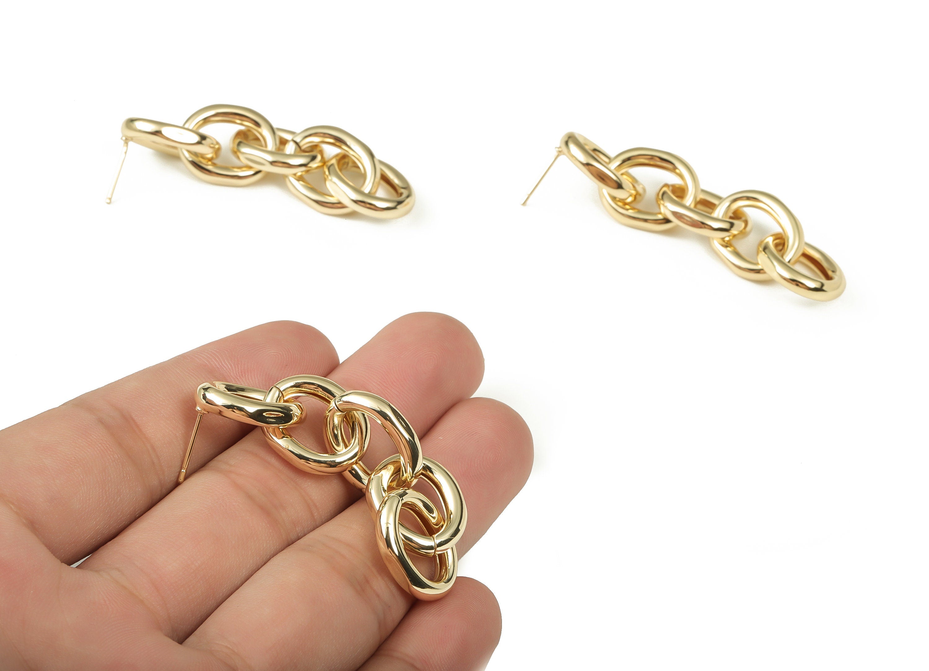 Brass 5 Ovals Earring Post - Gold 5 Ovals Earring Stud - 18K Real Gold Plated Brass - Stainless Steel Stud - 62.39x13.64x3.46mm - RGP3394 - DOMEDBAZAAR