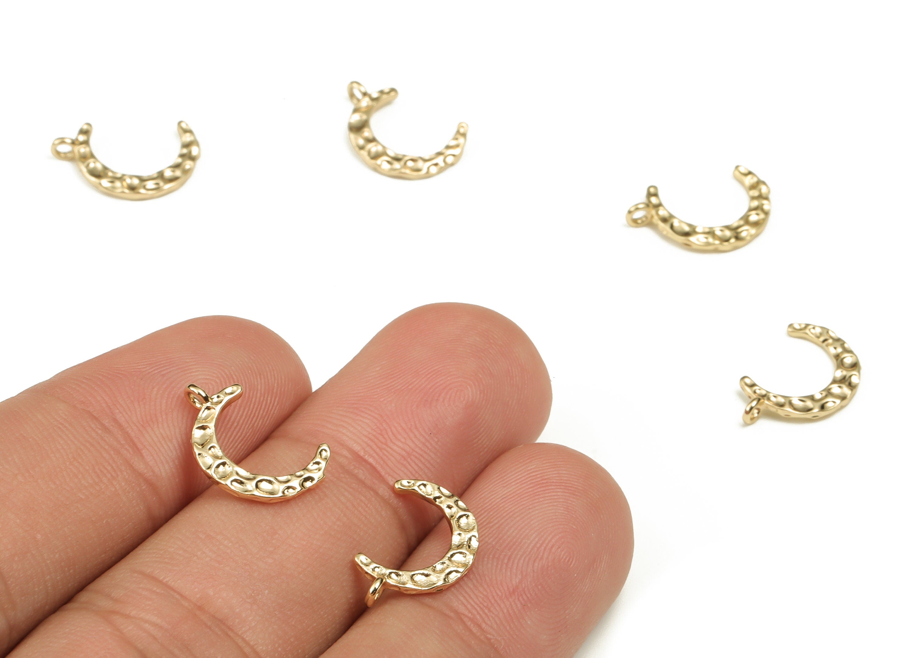 Brass Crescent Earring Charms - Gold Moon Pendant - 18K Real Gold Plated Brass - Jewelry Making Supplies - 14.03x9.18x1.27mm - RGP3928 - DOMEDBAZAAR