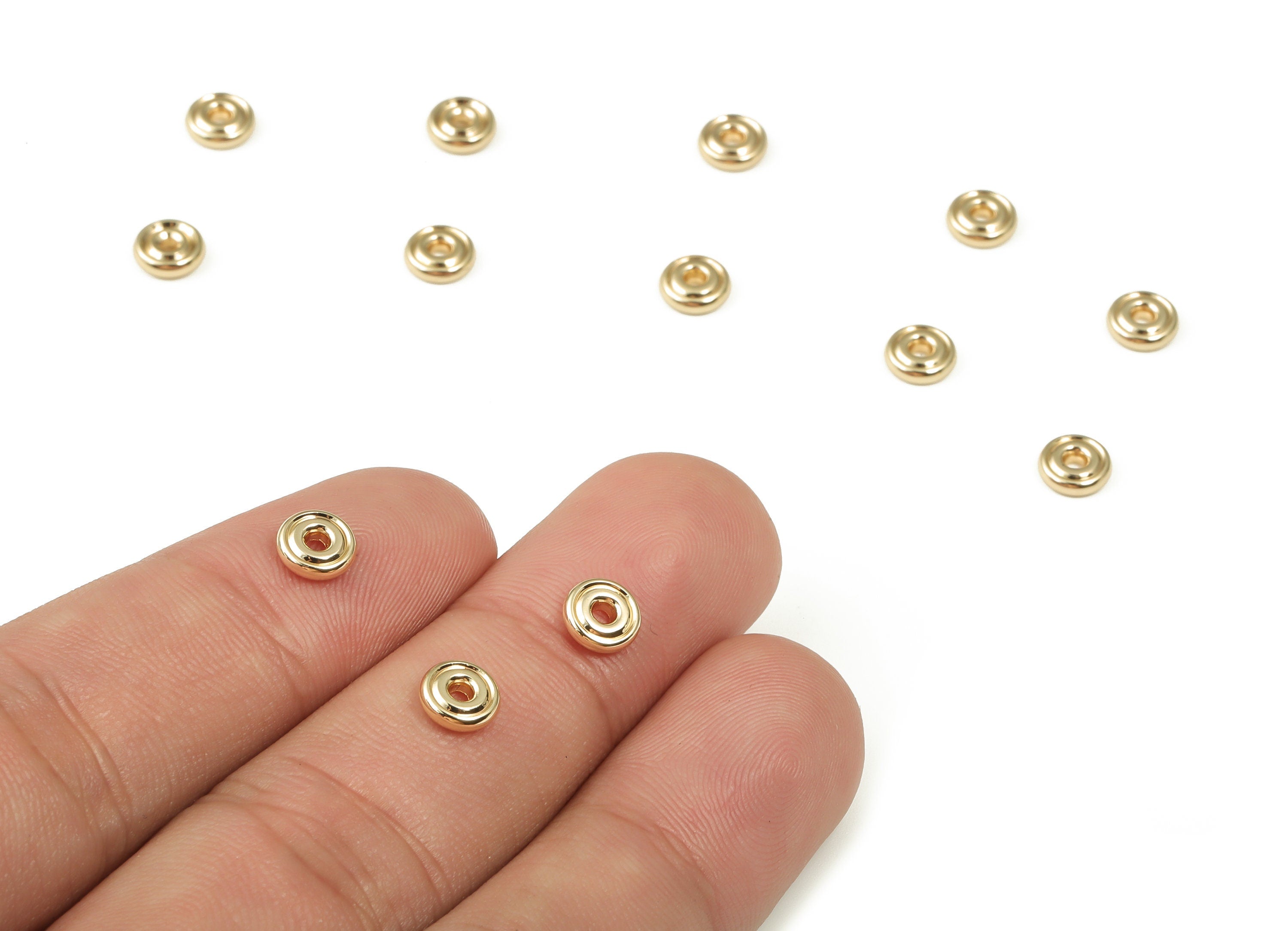 Brass Tiny Round Spacer Beads – Dice Beads – Cube Circle Beads - 18K Gold Plated Brass Beads – Jewelry Supplies - 5.86x5.86x1.85mm - RGP3387 - DOMEDBAZAAR