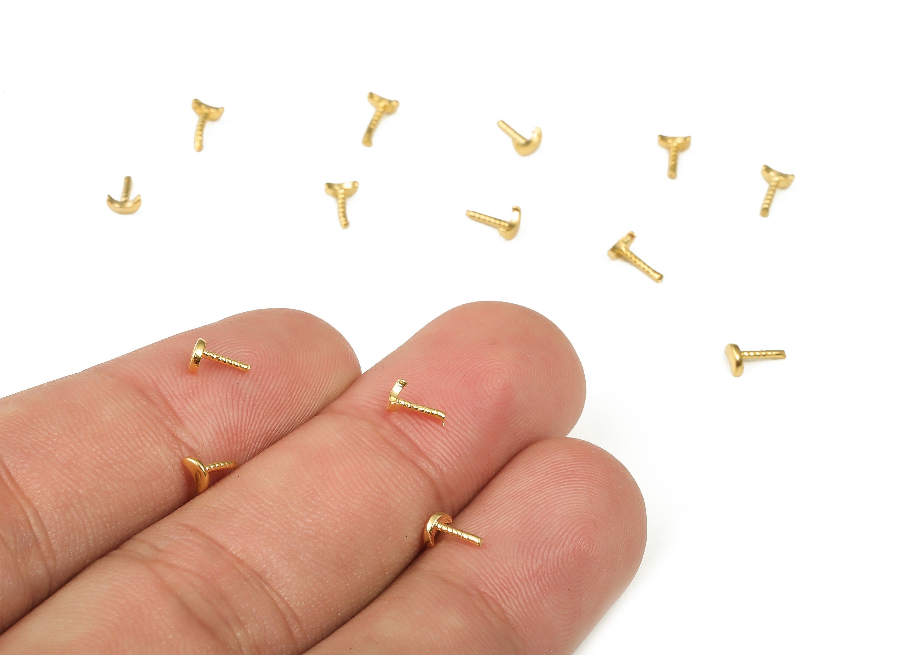 Brass Moon Bead Cap – Gold Plated Cap Bail Peg for Half Drilled Beads – 18 K Real Gold Plated Brass – 3.5x2.15x1.19mm – RGP3930 - DOMEDBAZAAR