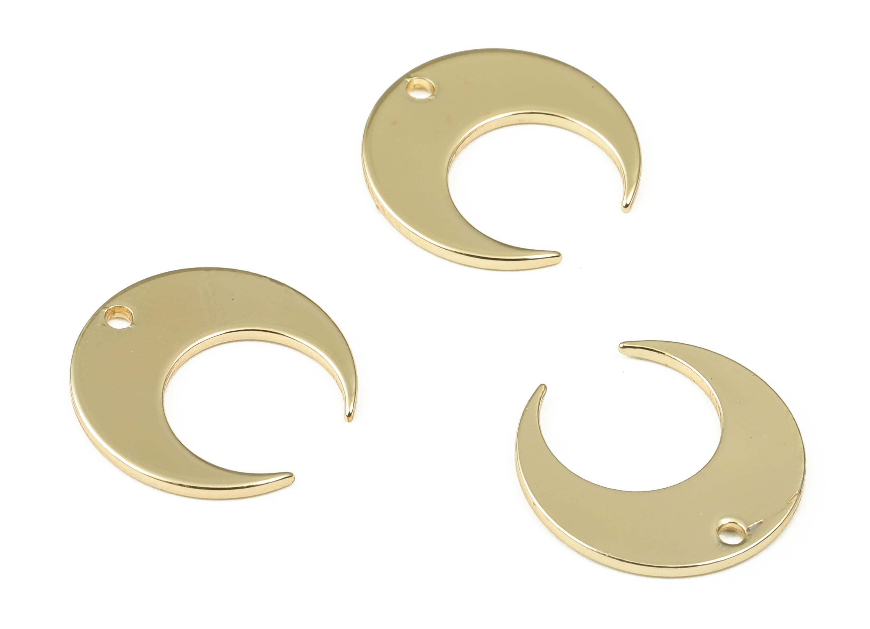 Brass Crescent Earring Charms - Gold Moon Pendant - 18K Real Gold Plated Brass - Jewelry Making Supplies - 14.19x13.78x0.94mm - RGP3323 - DOMEDBAZAAR