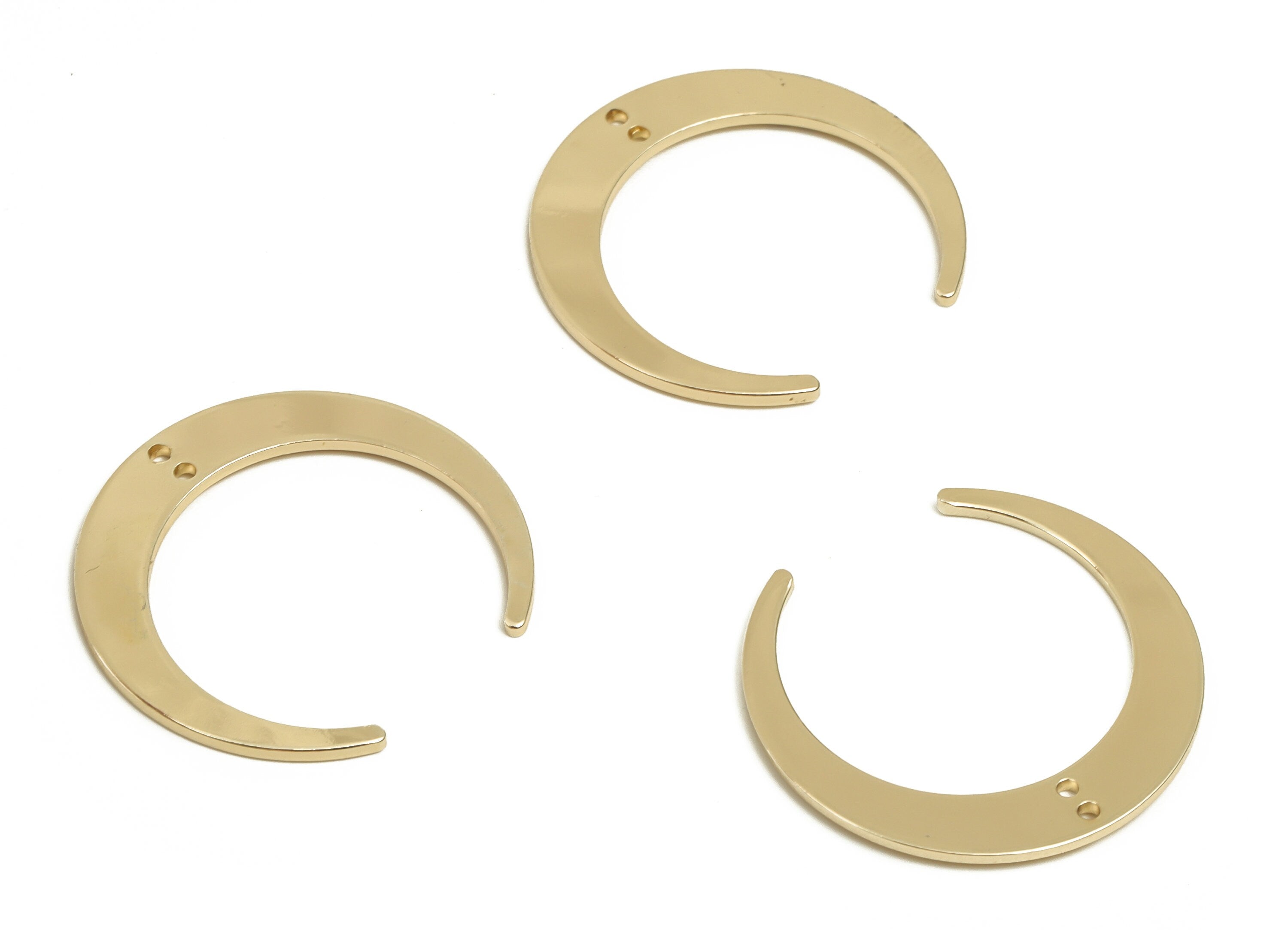 Brass Crescent Earring Connector - Gold Moon Pendant - 18K Real Gold Plated Brass - Jewelry Making Supplies - 27.23x25.97x0.97mm - RGP3324 - DOMEDBAZAAR