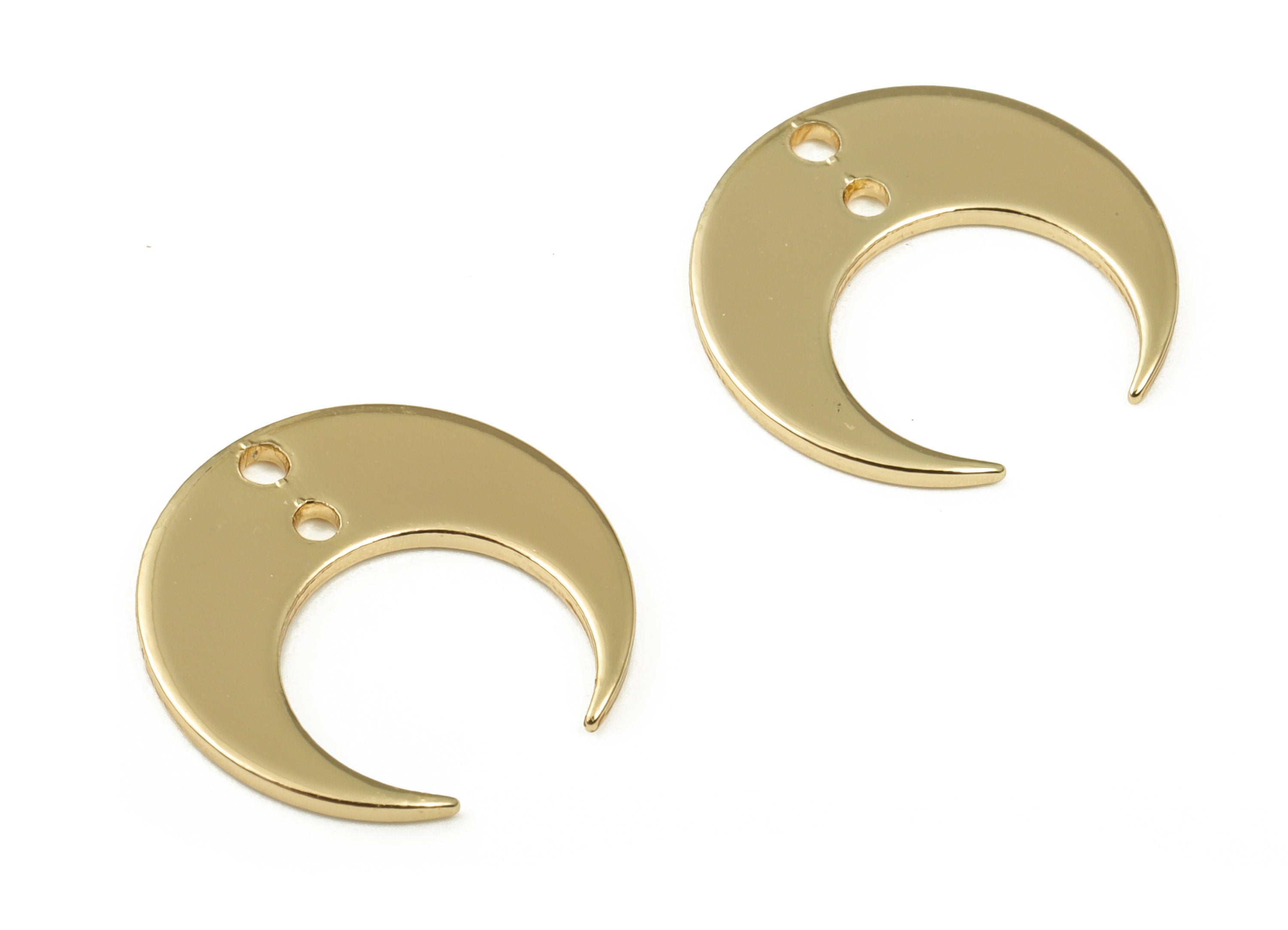 Brass Crescent Earring Connector - Gold Moon Pendant - 18K Real Gold Plated Brass - Jewelry Making Supplies - 14.14x13.67x0.89mm - RGP3325 - DOMEDBAZAAR
