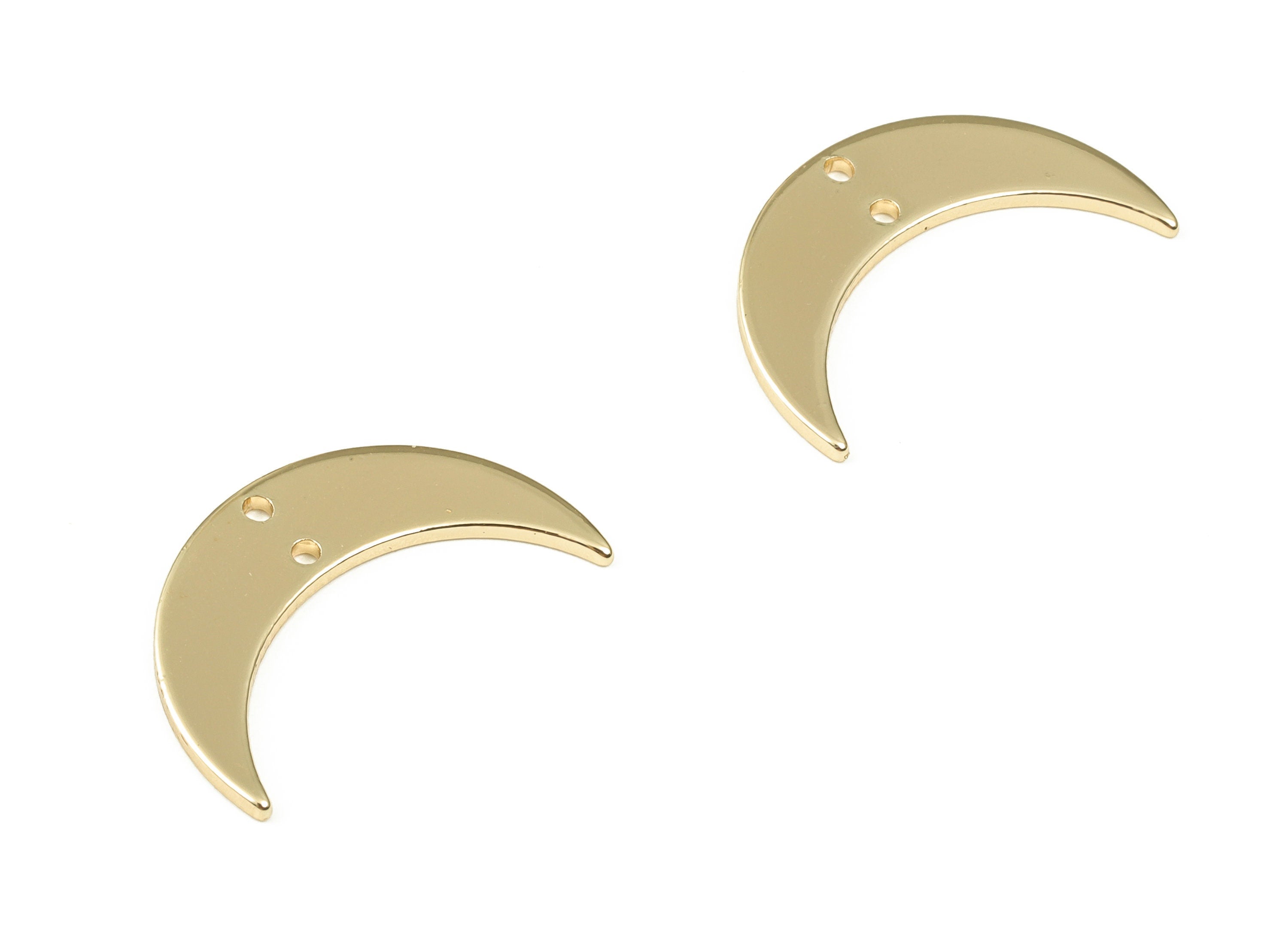 Brass Crescent Earring Connector - Gold Moon Pendant - 18K Real Gold Plated Brass - Jewelry Making Supplies - 21.48x13.33x1.07mm - RGP3321G - DOMEDBAZAAR