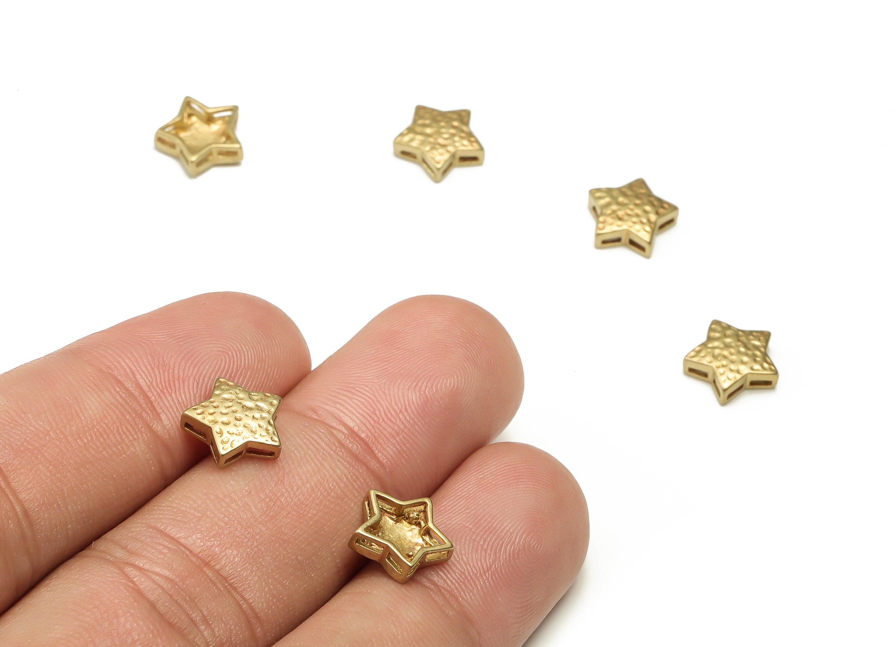 Brass Star Beads - Raw Brass Star Spacer Beads - Brass Star Charms - Earring Finding - Jewelry Making Supplies - 9.61x9.27x3.03mm - PP4564 - DOMEDBAZAAR