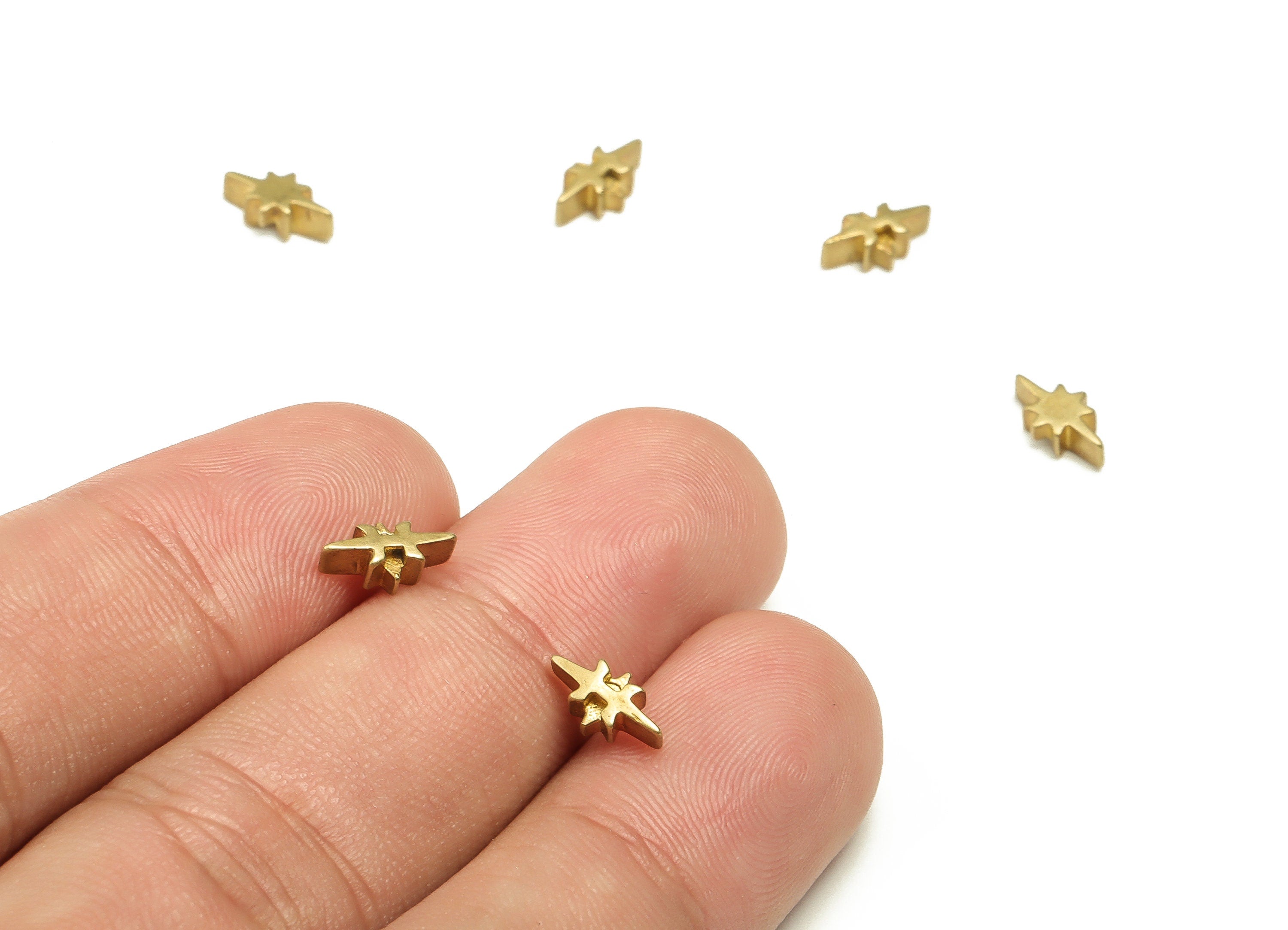 Brass Star Beads – Raw Brass Star Spacer Beads – Brass Star Charms - Earring Finding - Jewelry Making Supplies - 8.61x4.84x2.79mm - PP4566 - DOMEDBAZAAR