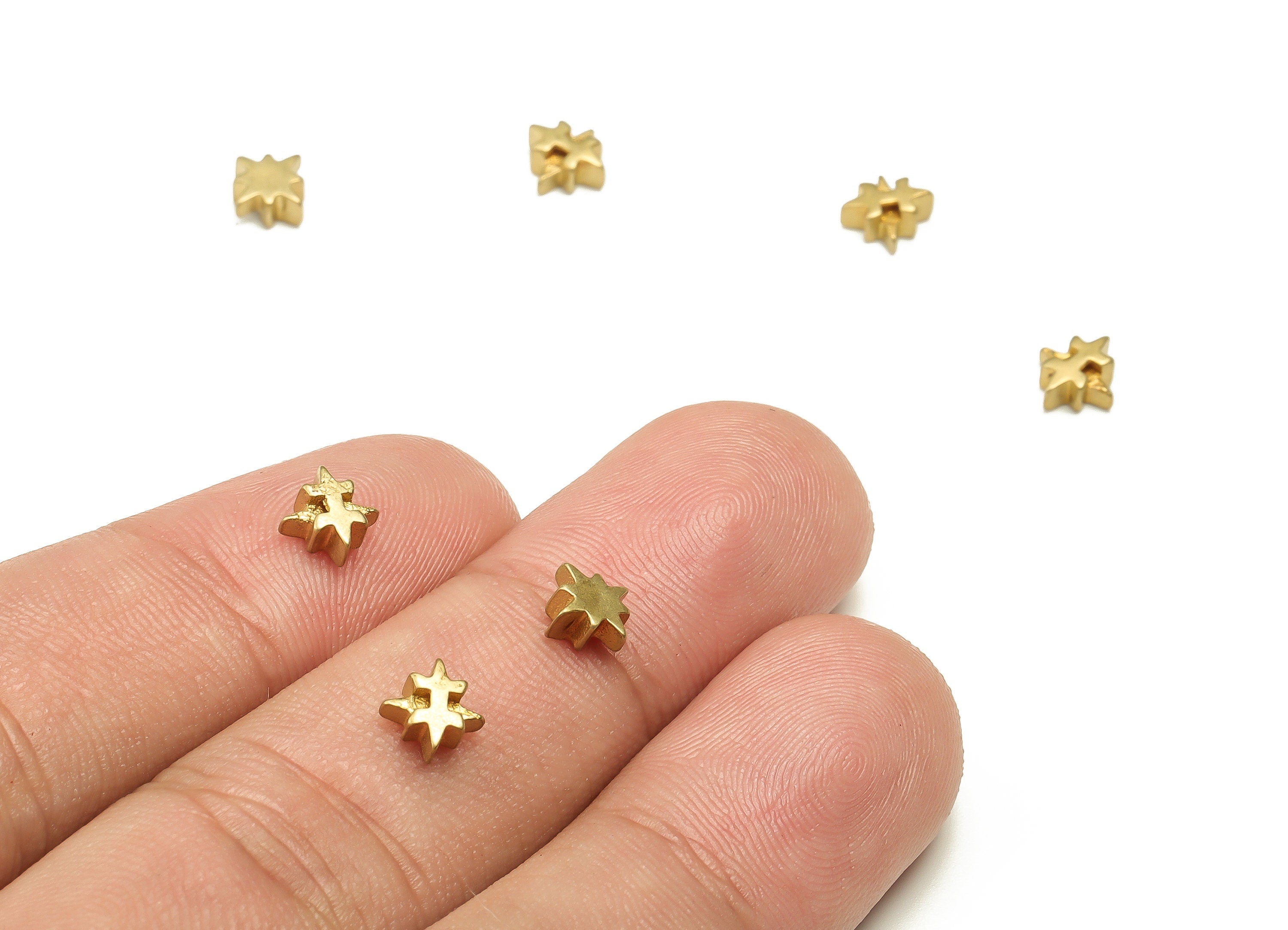 Brass Star Beads – Raw Brass Star Spacer Beads – Brass Star Charms - Earring Finding - Jewelry Making Supplies - 6.24x6.24x2.71mm - PP4646 - DOMEDBAZAAR