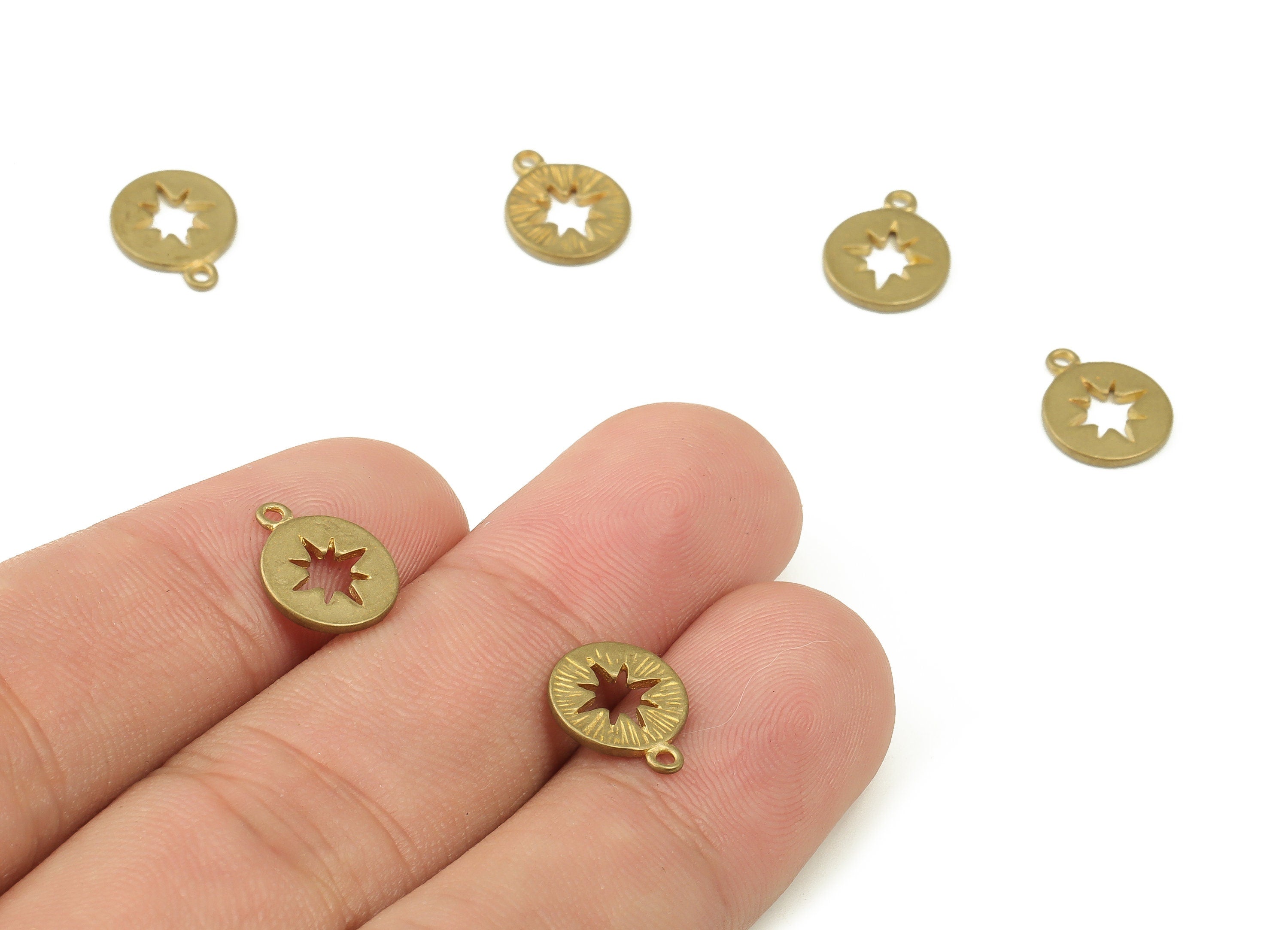 Brass Round Star Earring Charms - Raw Brass Circle Pendant - Earrings Finding - Jewelry Making Supplies - 11.78x9.37x0.97mm - PP4240 - DOMEDBAZAAR
