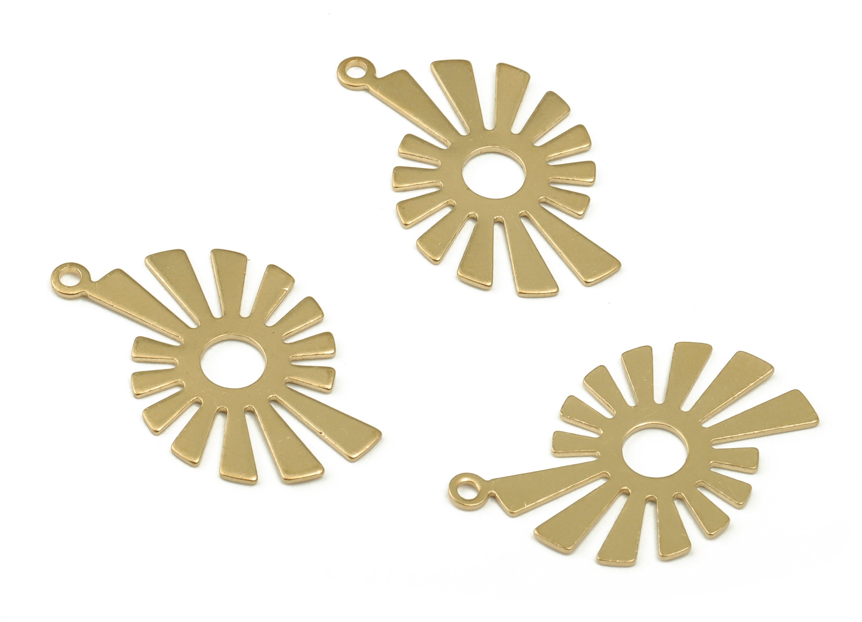 Brass Sun Earring Charms - Raw Brass Sun Pendant - Earring Findings - DIY Jewelry Making Supplies - 24.55x14.6x0.76mm - PP4610 - DOMEDBAZAAR