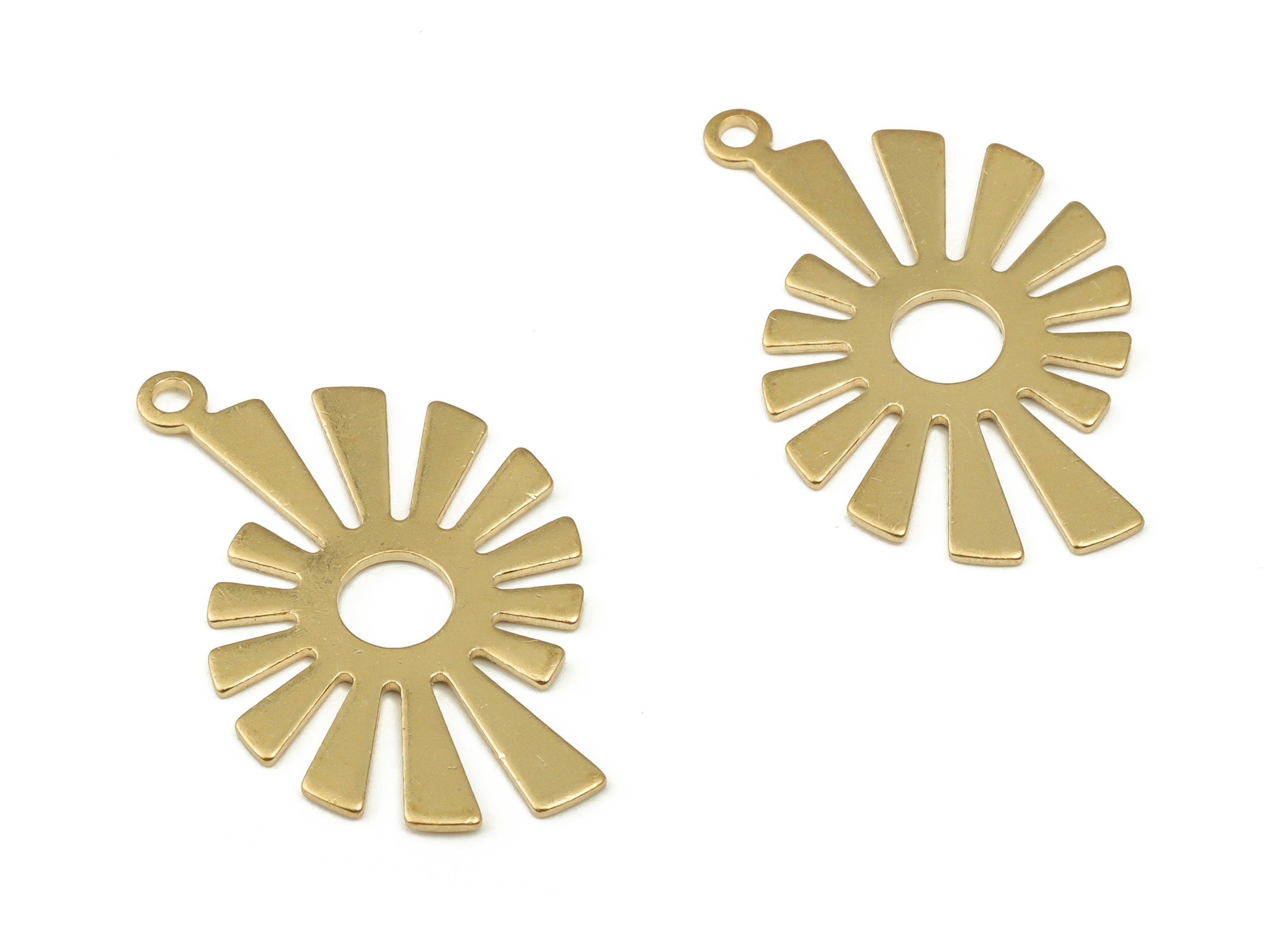 Brass Sun Earring Charms - Raw Brass Sun Pendant - Earring Findings - DIY Jewelry Making Supplies - 24.55x14.6x0.76mm - PP4610 - DOMEDBAZAAR