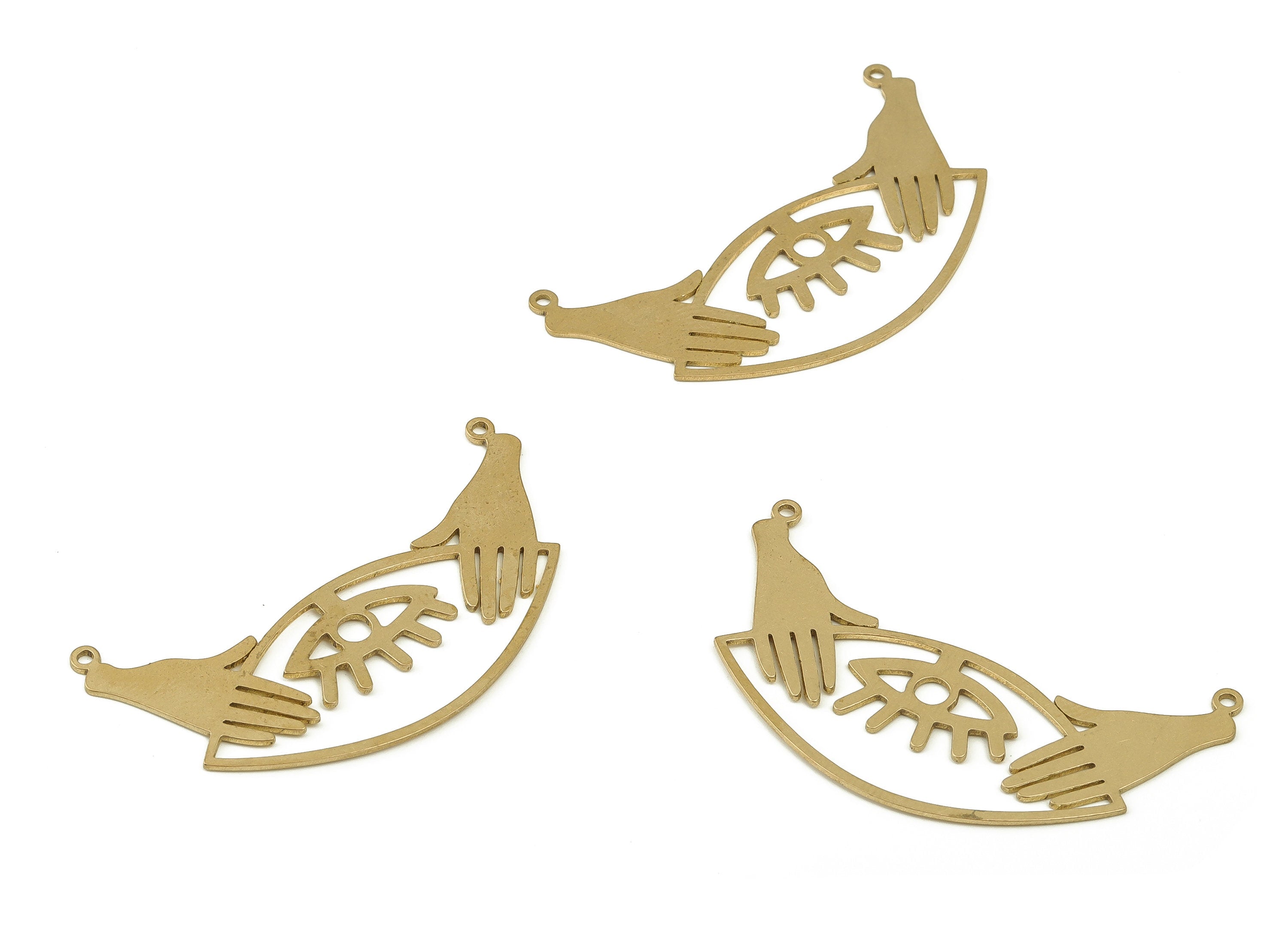 Raw Brass Eye Charms - Brass Hands Earring Connector - Earring Findings - Jewelry Making Supplies - 45.25x20.74x0.63mm - PP4696 - DOMEDBAZAAR