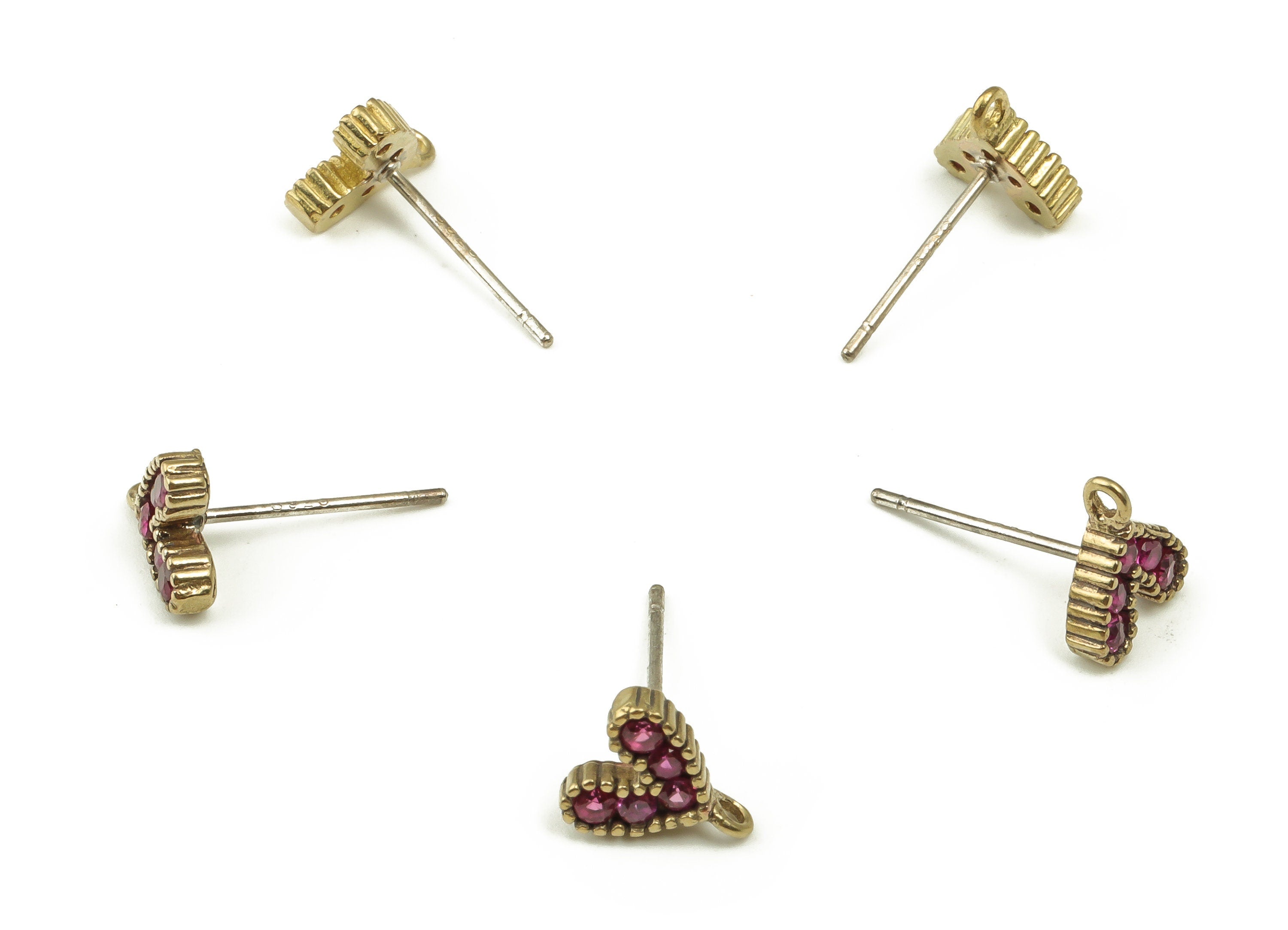 Brass Heart Earring Stud With Zircons - Raw Brass Heart Earring Post - 925 Silver Stud - Jewelry Making Supplies - 8.18x7.39x2.22mm - PP4243 - DOMEDBAZAAR
