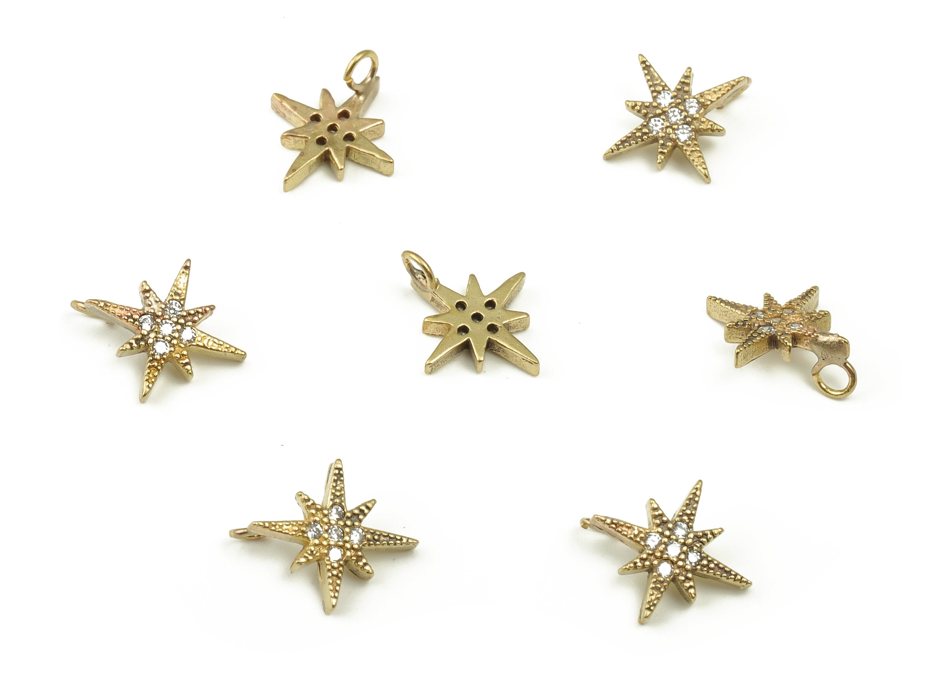 Raw Brass Starburst Charms – Dainty Star Charm - Brass Star Shaped Charms with Zircon - Jewelry Making Supplies - 9.49x10 x1.54mm - PP4493 - DOMEDBAZAAR