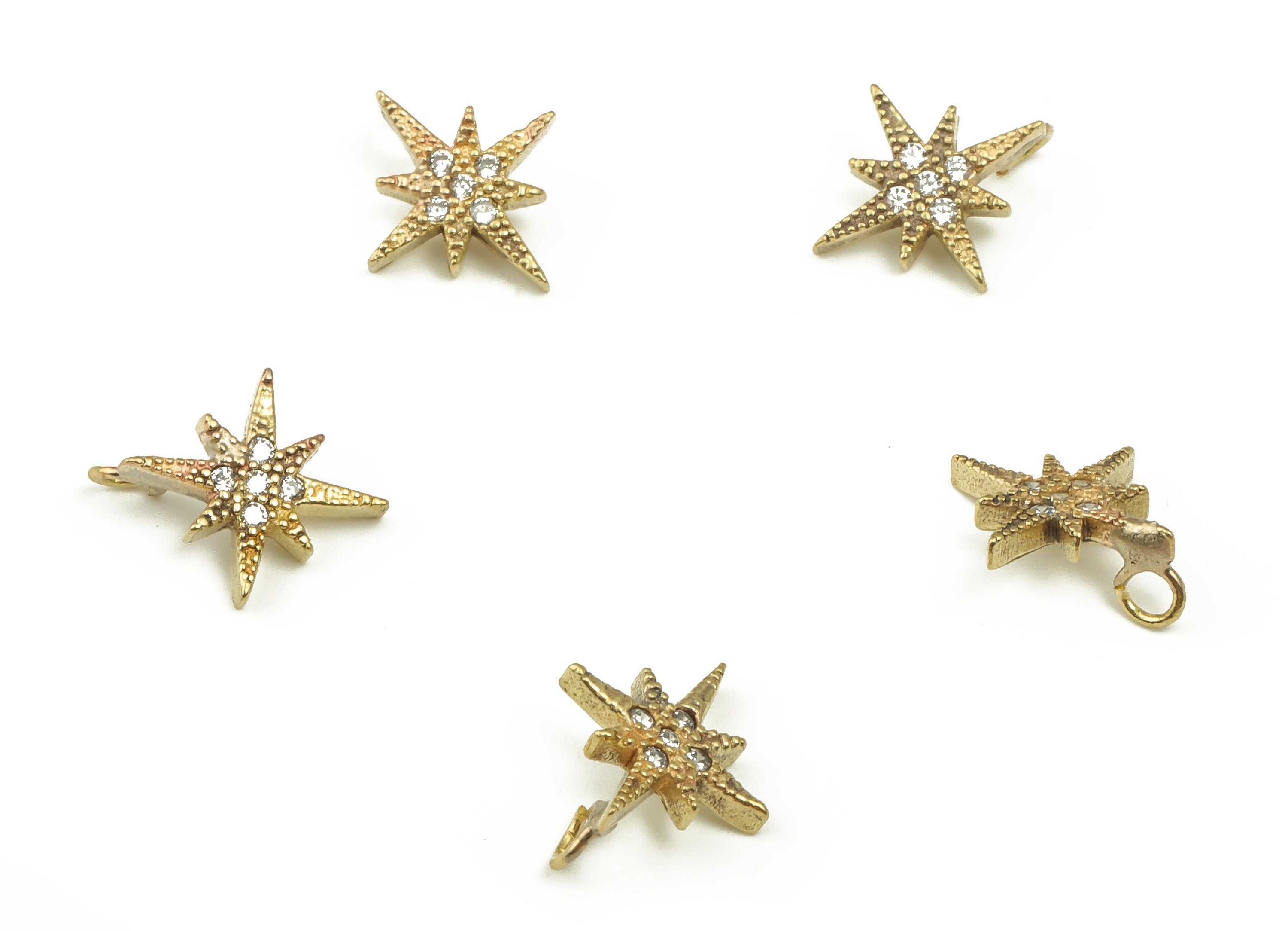 Raw Brass Starburst Charms – Dainty Star Charm - Brass Star Shaped Charms with Zircon - Jewelry Making Supplies - 9.49x10 x1.54mm - PP4493 - DOMEDBAZAAR