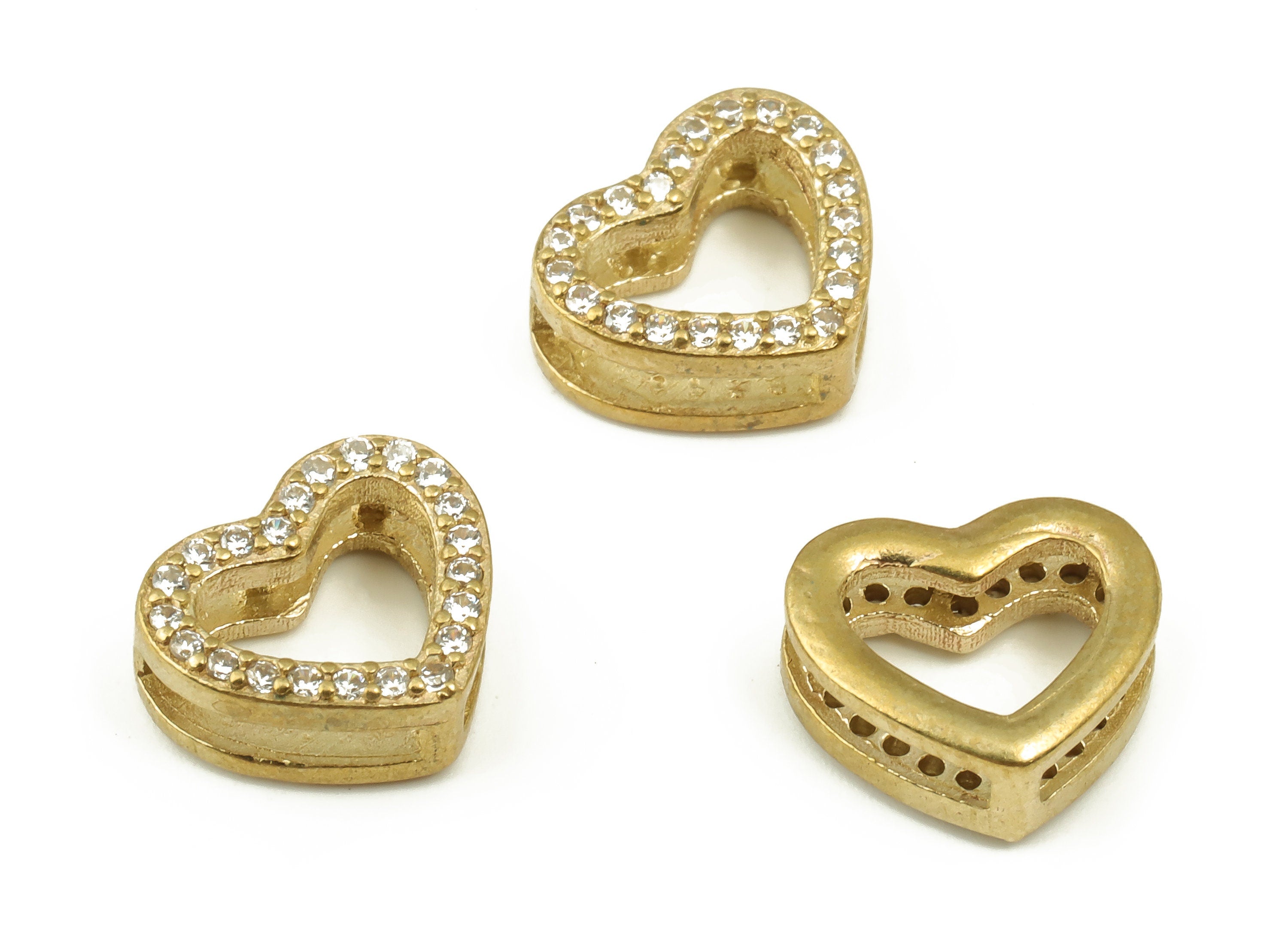 Brass Heart Charms with Zircons - Brass Heart Spacer Bead - Raw Brass Heart Pendant - Jewelry Making Supplies - 8.87x10.42x4.09mm - PP4496 - DOMEDBAZAAR