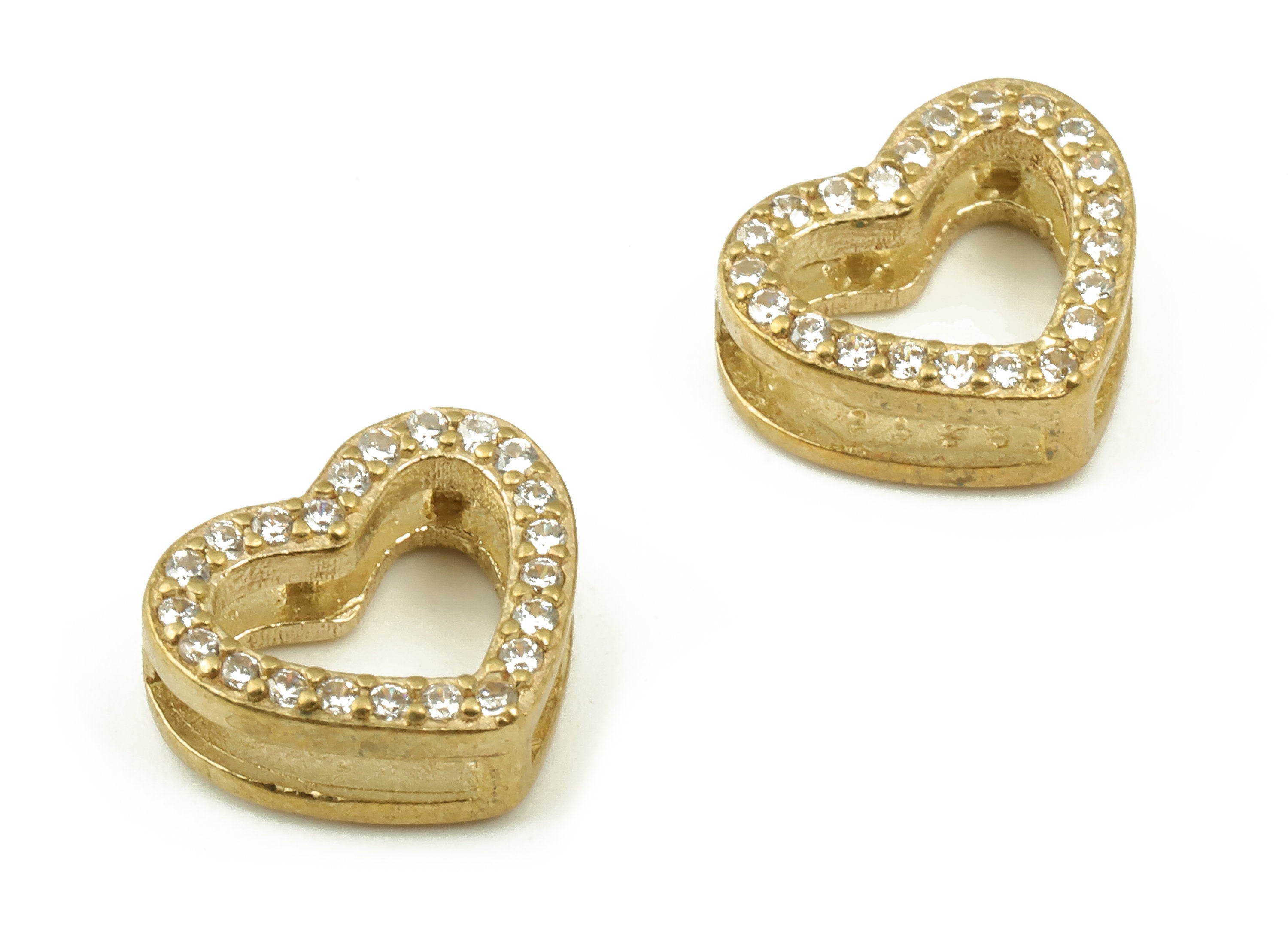 Brass Heart Charms with Zircons - Brass Heart Spacer Bead - Raw Brass Heart Pendant - Jewelry Making Supplies - 8.87x10.42x4.09mm - PP4496 - DOMEDBAZAAR