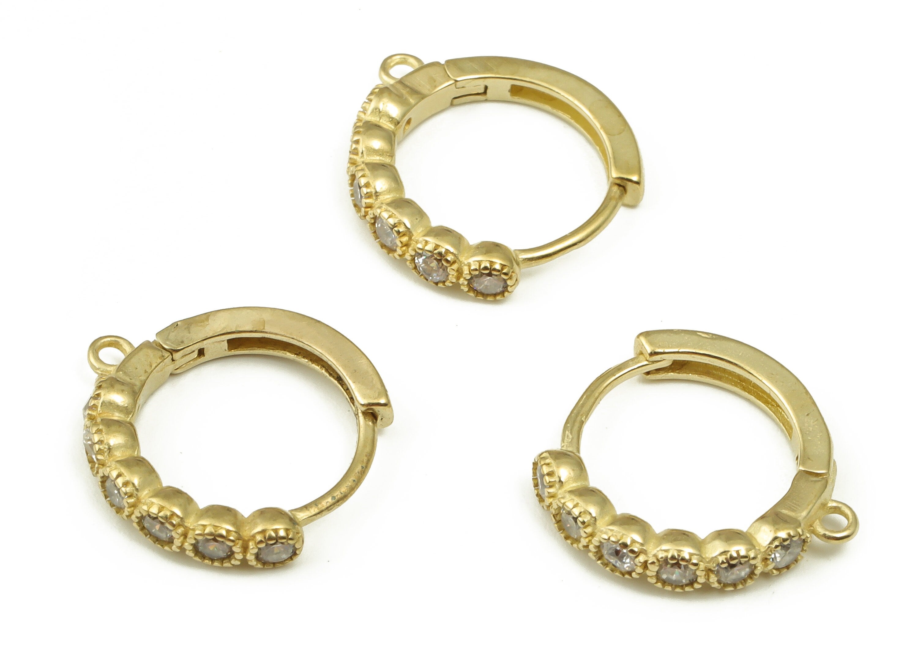 Brass Round Hoop Earrings With Zircons - Brass Zircon Hoop Earring – Luxury Hoop Earring – Jewelry Supplies - 14.37x13.59x2.58mm - PP4504 - DOMEDBAZAAR