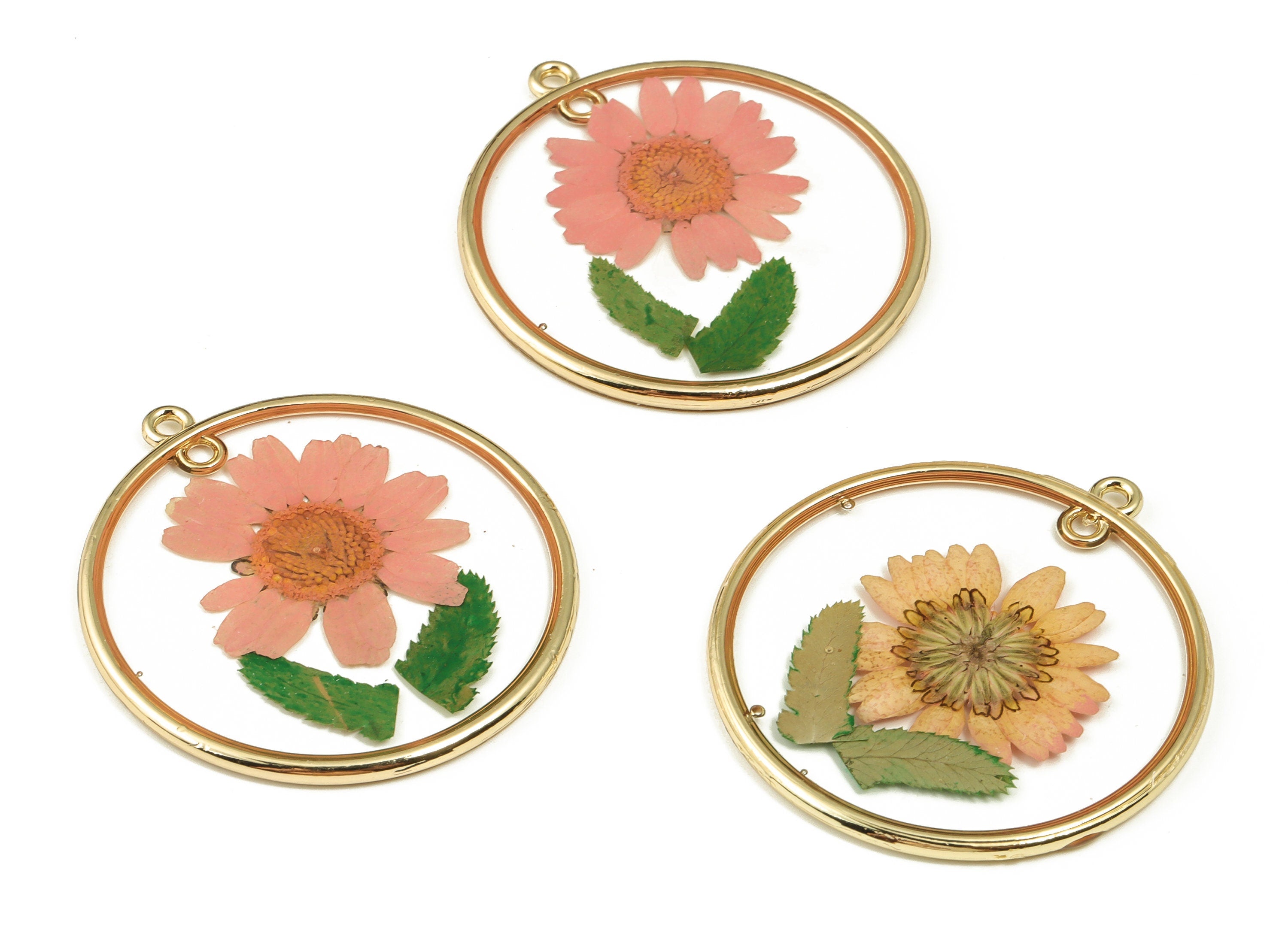 Gold Pressed Flower charms -Dried Flower Jewelry - Real Flower Charms - Resin Jewelry - Gold Tone Plated Alloy -43.34x39.57x2.6mm- RC1180 - DOMEDBAZAAR