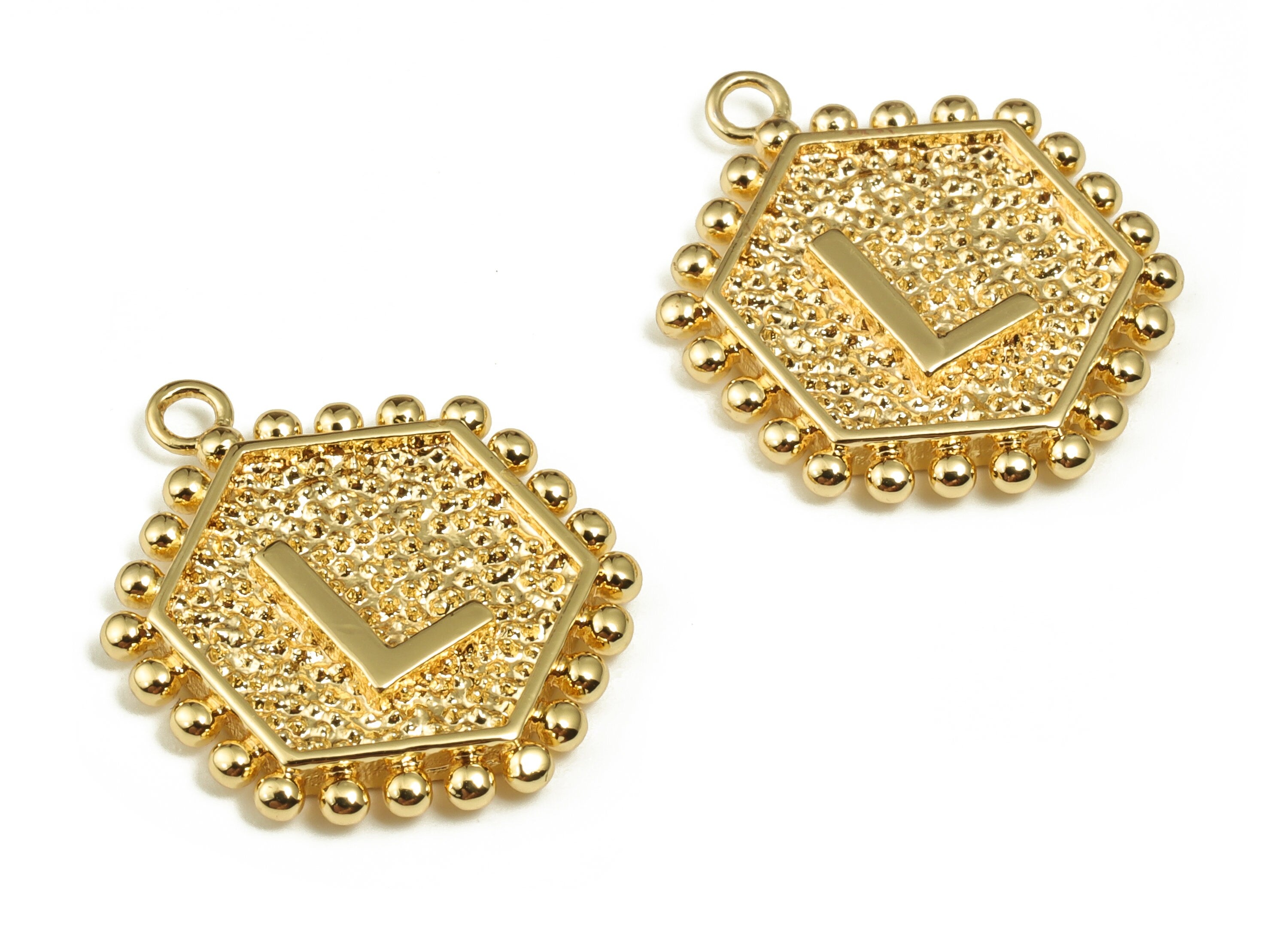 Brass Hexagon Letter L Charms - Alphabet Pendant Charm - 18K Shiny Gold Plated Initial Charm - Jewelry Supplies -19.56x15.9x2.3mm- RGP3775L - DOMEDBAZAAR