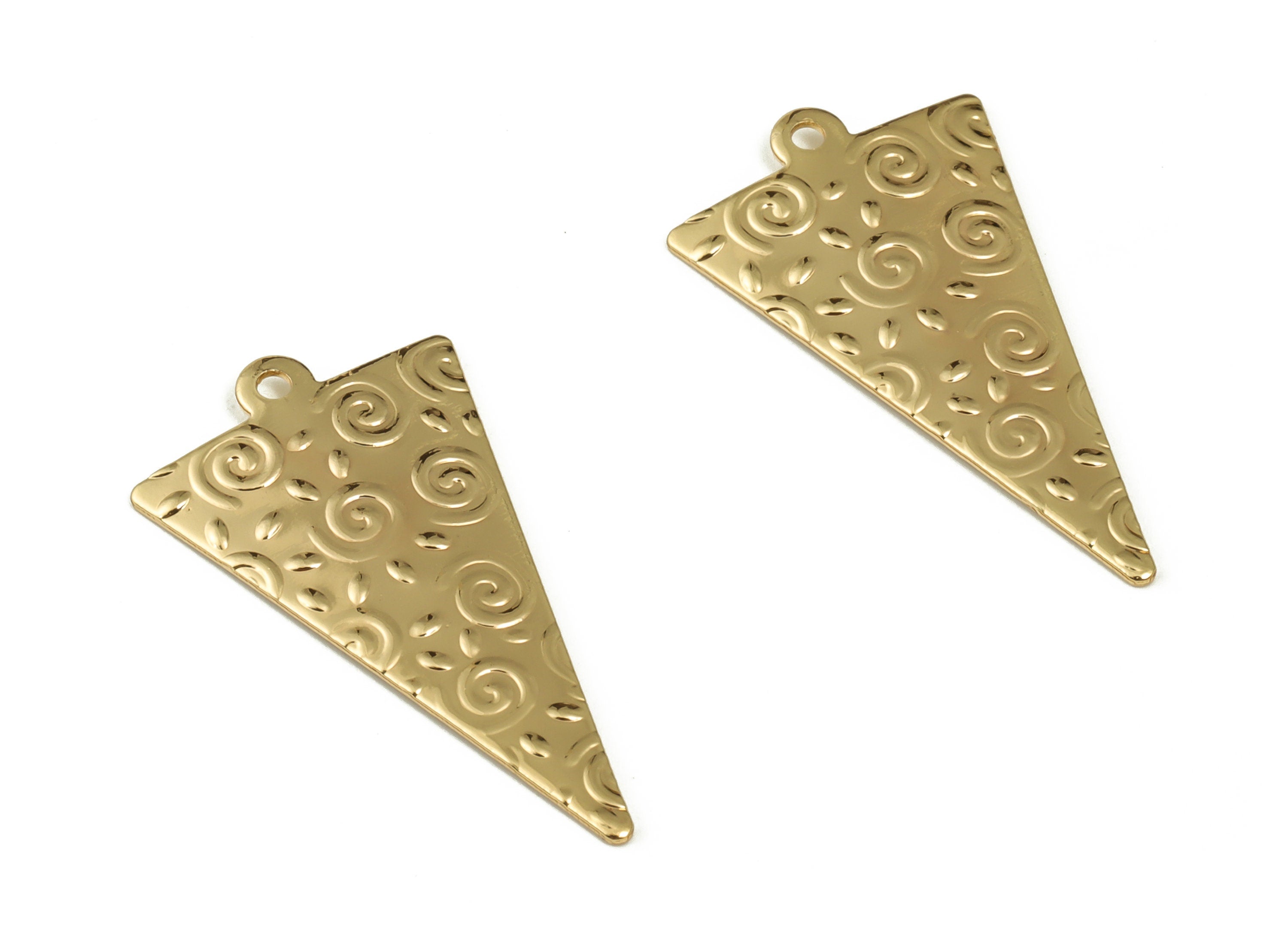 Brass Hammered Triangle Earring Charms - Gold Spike Pendant - 18K Real Gold Plated Brass - Jewelry Making Supplies - 25.6x14.2x0.9mm-RGP3985 - DOMEDBAZAAR