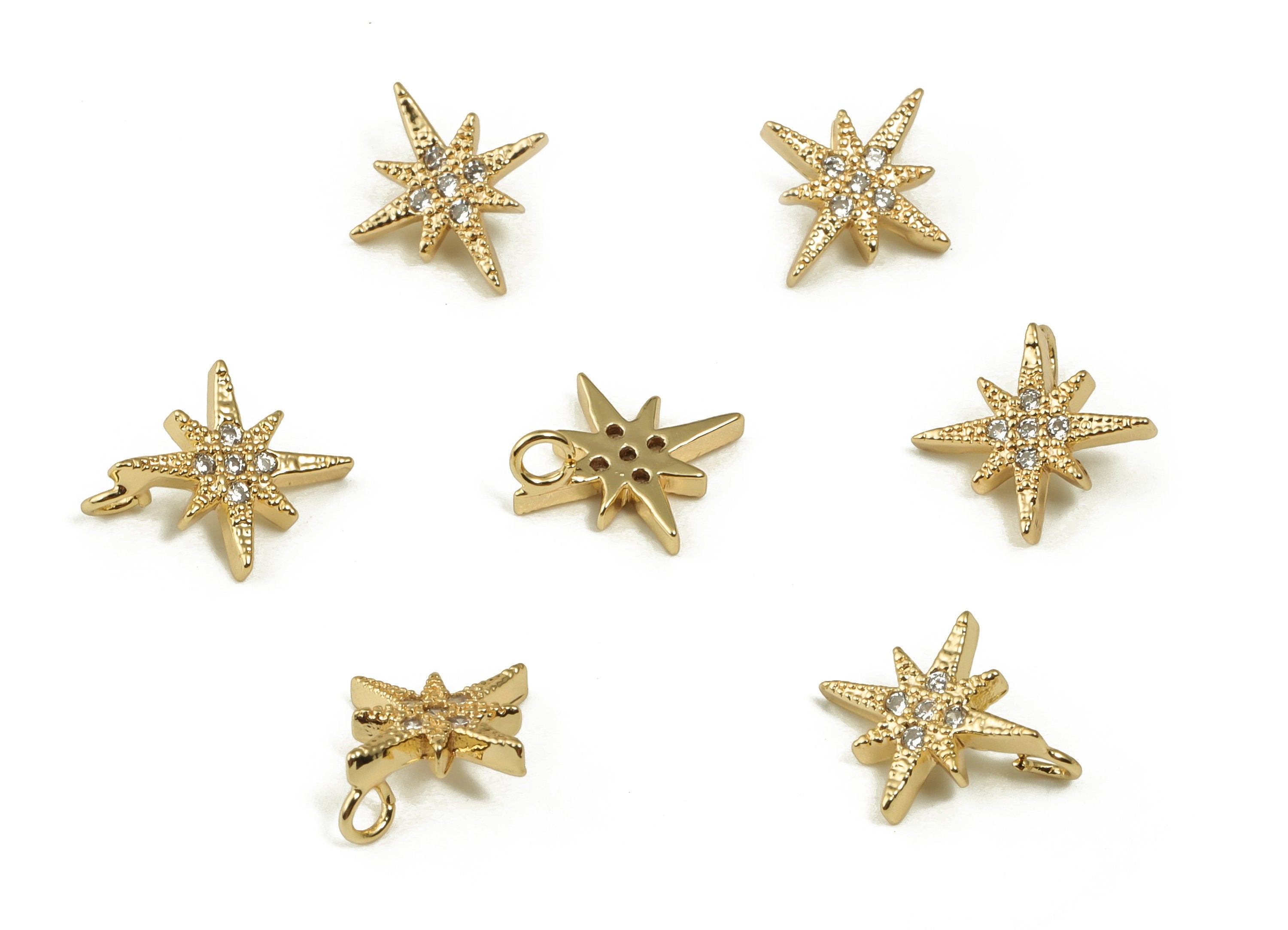 Brass Star Earring Charms With Zircons - Gold Star Pendant - 18K Real Gold Plated Brass - Jewelry Supplies - 10.32x9.14x1.62mm - RGP3986 - DOMEDBAZAAR