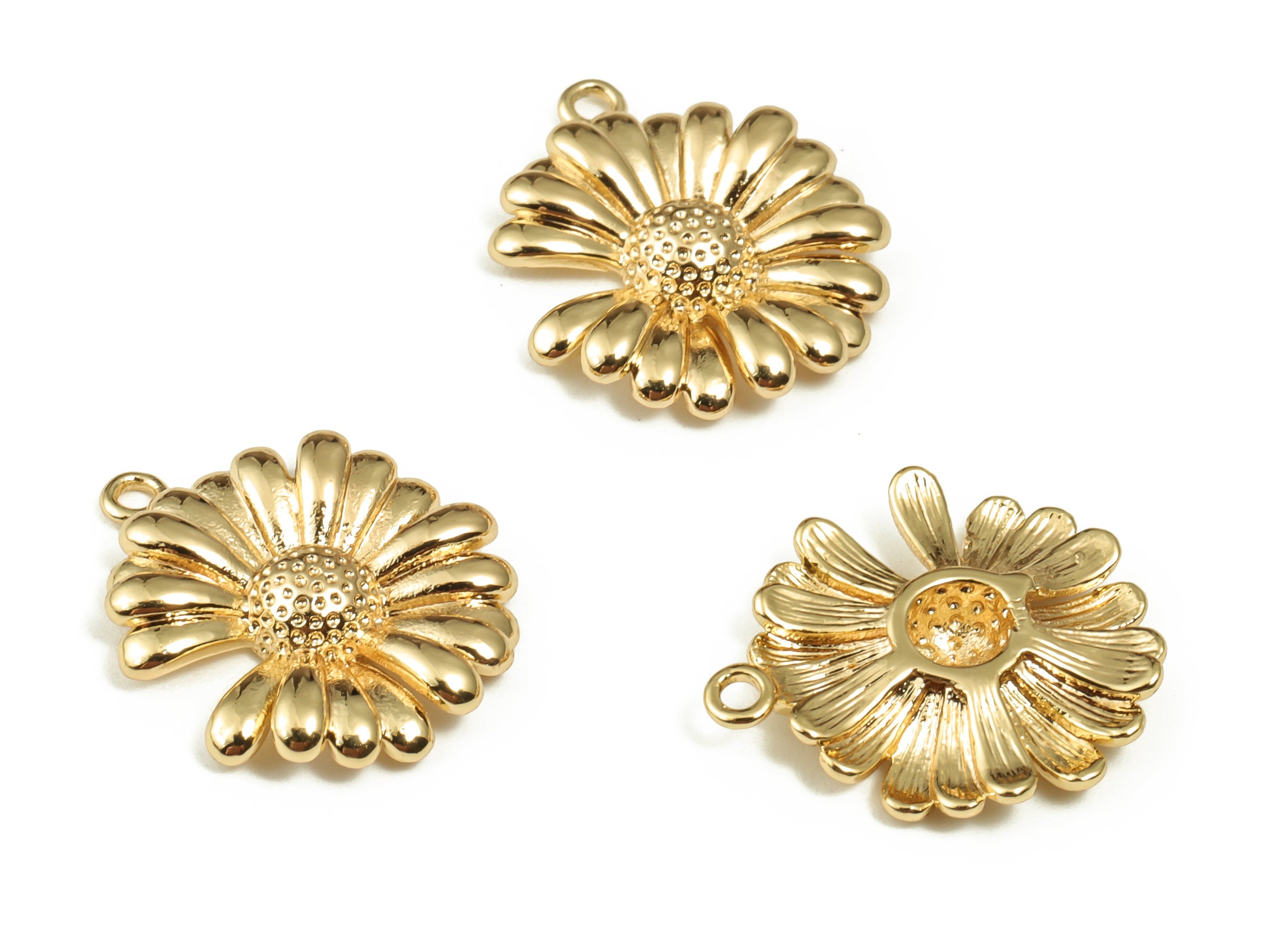 Brass Flower Earring Charms - Gold Flower Pendant - 18K Real Gold Plated Brass - Jewelry Making Supplies - 10.93x9.32x1.44mm - RGP3988 - DOMEDBAZAAR