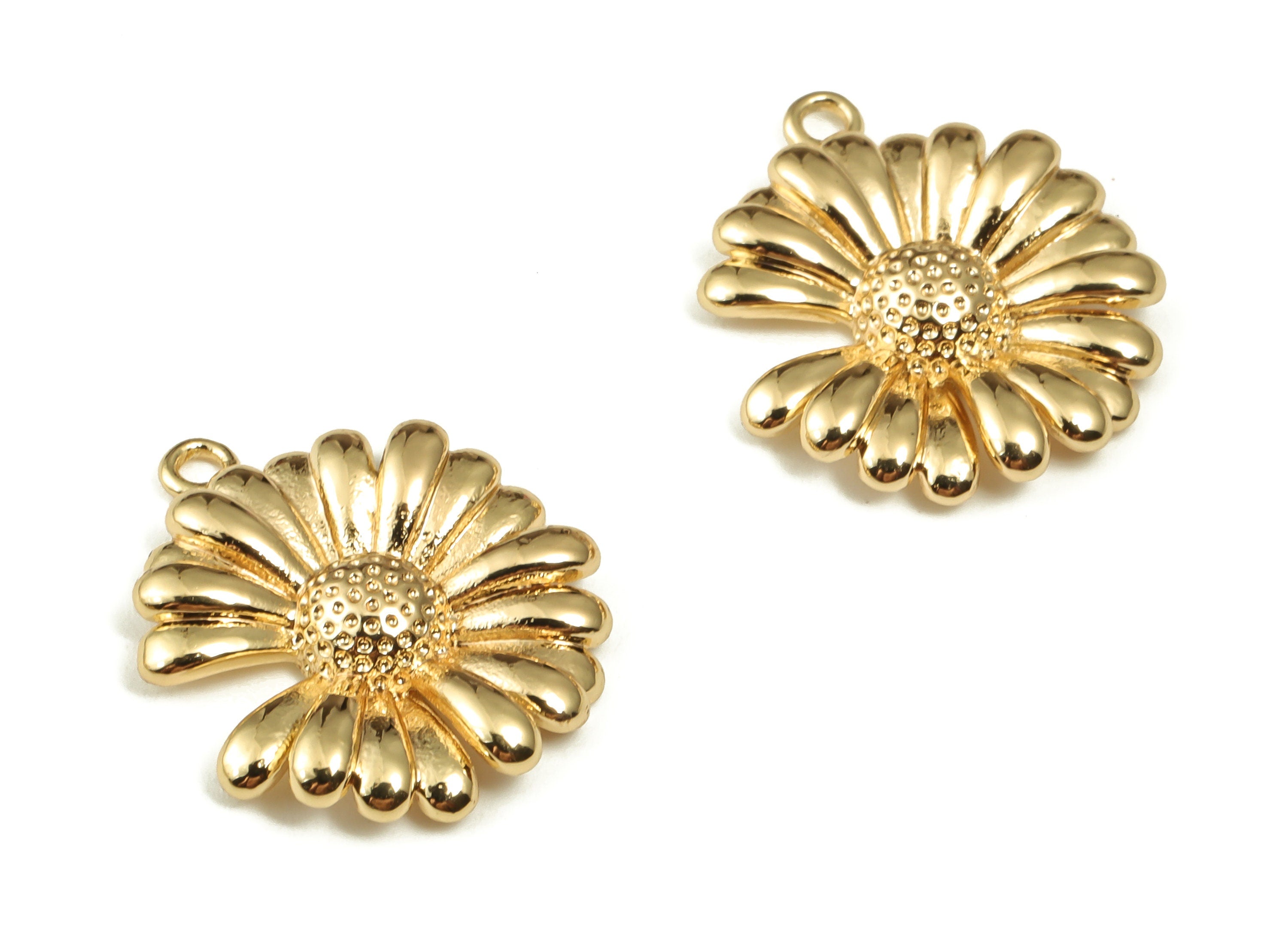 Brass Flower Earring Charms - Gold Flower Pendant - 18K Real Gold Plated Brass - Jewelry Making Supplies - 10.93x9.32x1.44mm - RGP3988 - DOMEDBAZAAR