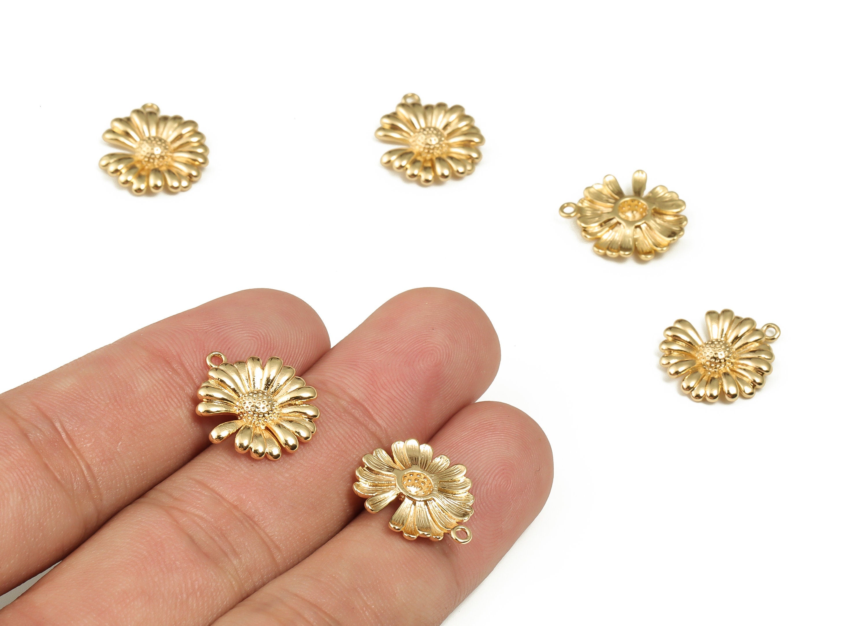 Brass Flower Earring Charms - Gold Flower Pendant - 18K Real Gold Plated Brass - Jewelry Making Supplies - 10.93x9.32x1.44mm - RGP3988 - DOMEDBAZAAR