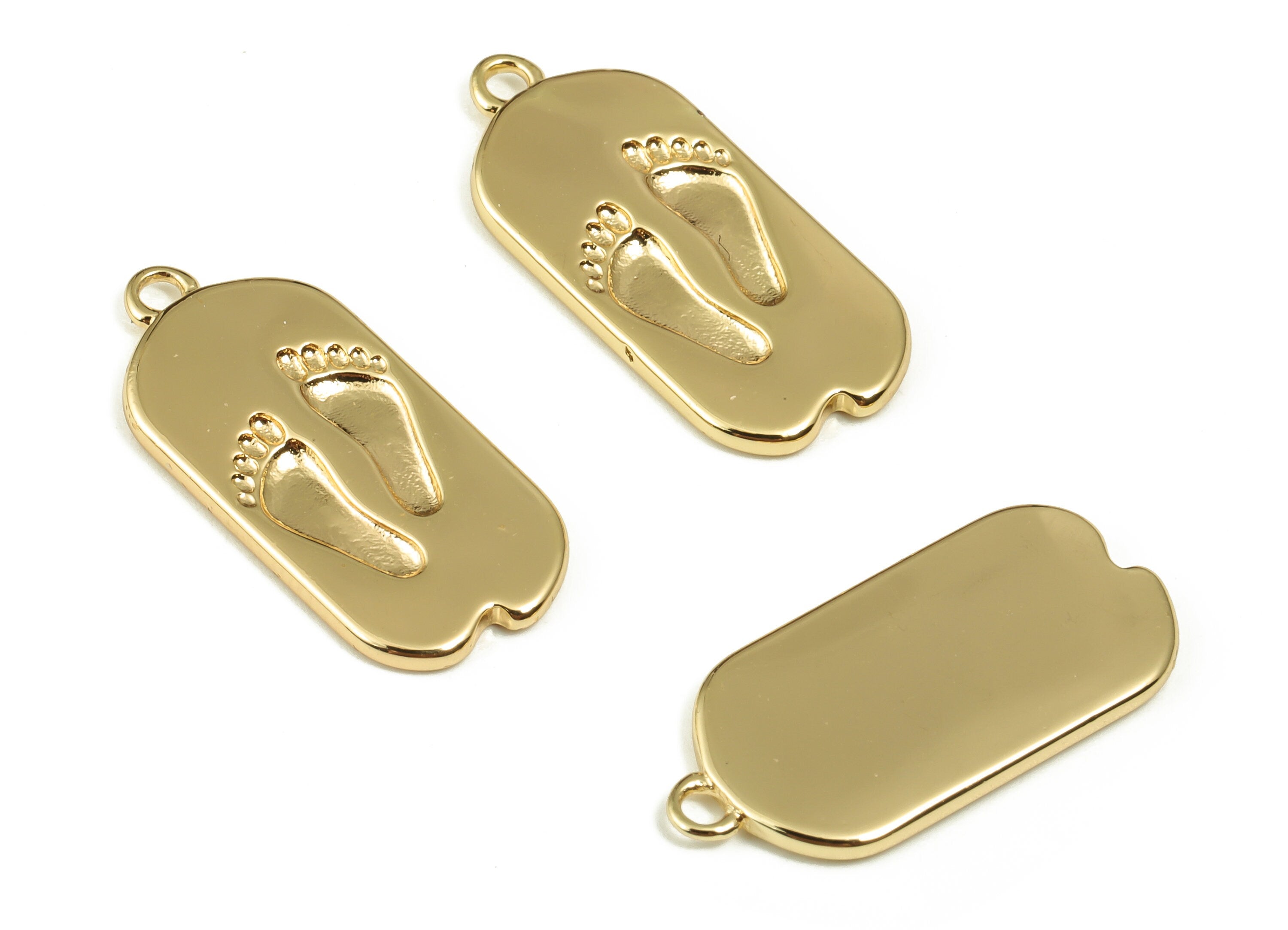 Brass Oval Earring Charms - Gold Footprint Pendant - 18K Real Gold Plated Brass - Jewelry Making Supplies - 21.85x9.98x1.56mm - RGP3979 - DOMEDBAZAAR