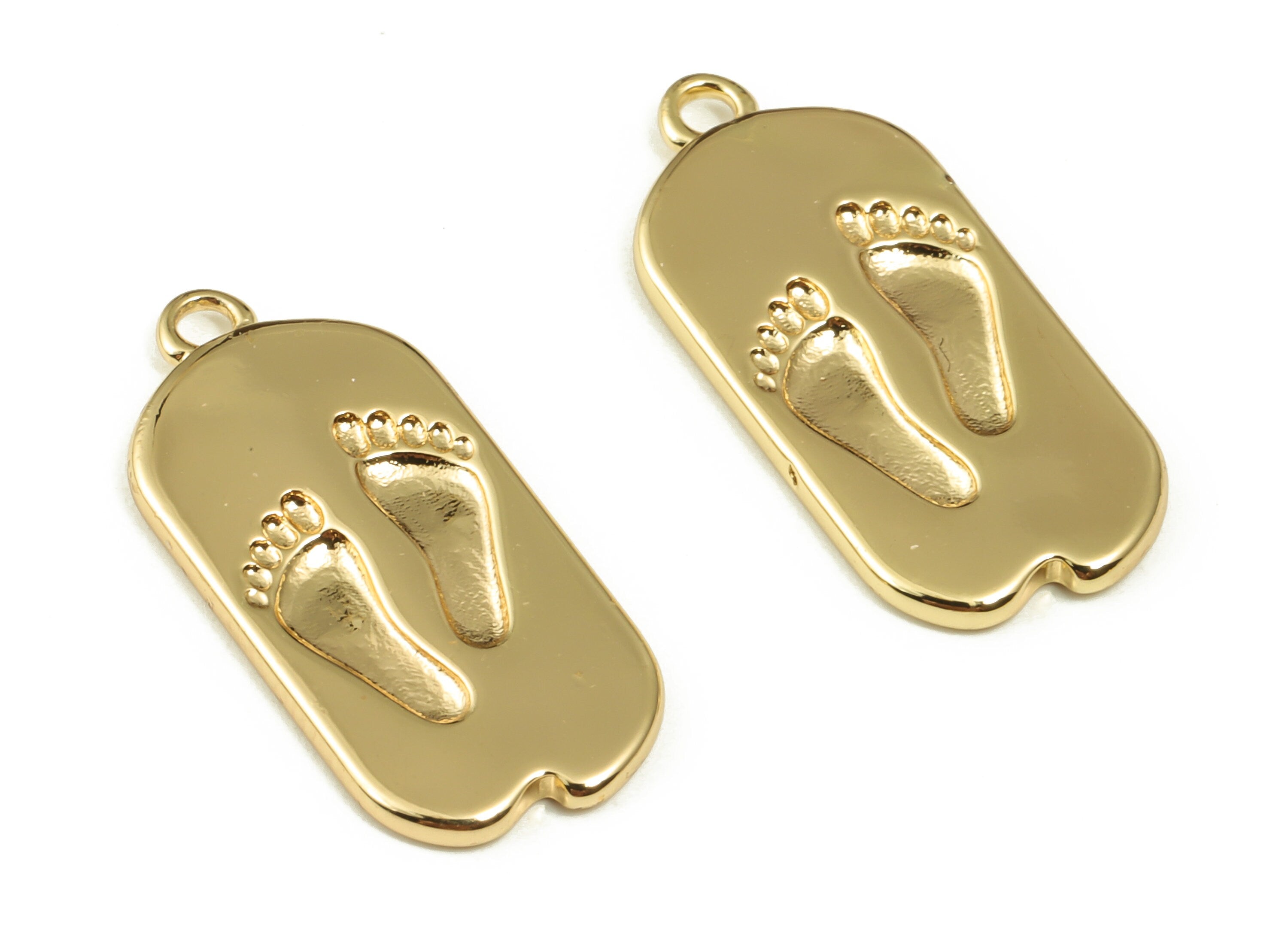 Brass Oval Earring Charms - Gold Footprint Pendant - 18K Real Gold Plated Brass - Jewelry Making Supplies - 21.85x9.98x1.56mm - RGP3979 - DOMEDBAZAAR