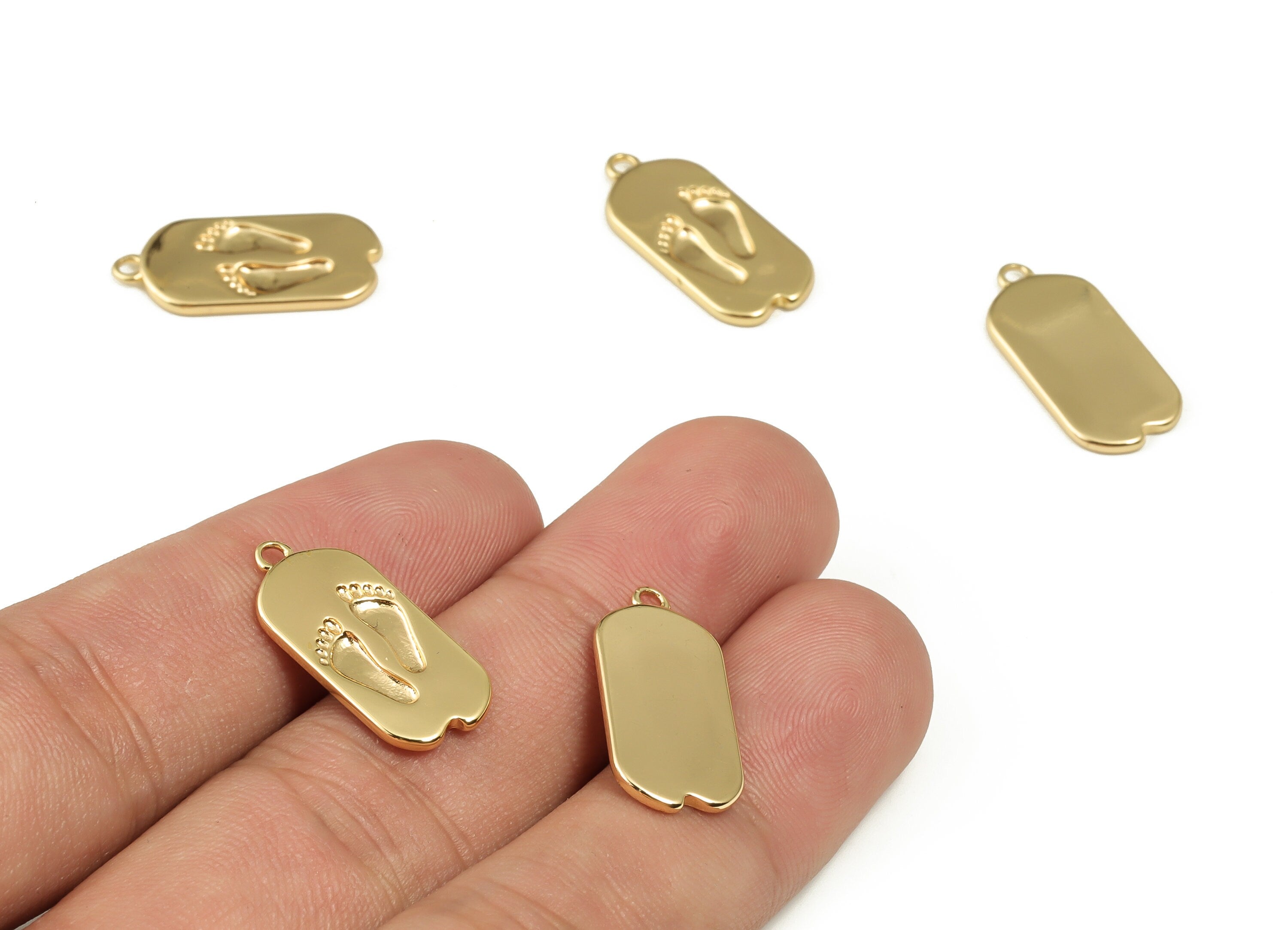 Brass Oval Earring Charms - Gold Footprint Pendant - 18K Real Gold Plated Brass - Jewelry Making Supplies - 21.85x9.98x1.56mm - RGP3979 - DOMEDBAZAAR