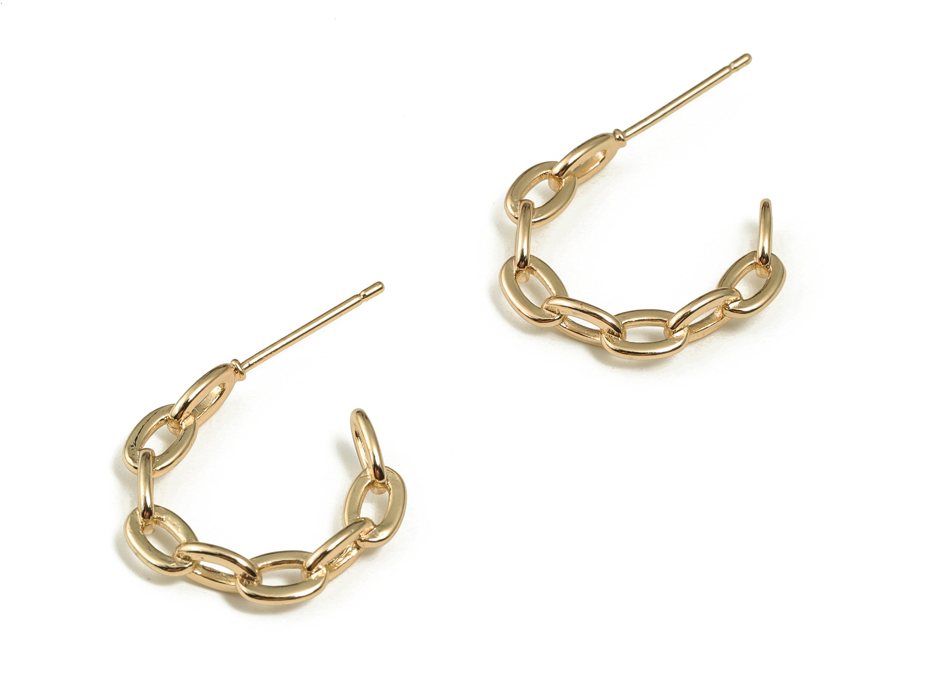 Brass Cable Chain C Earring Stud - Gold C Earring Post  - Brass Stud - 18K Real Gold Plated Brass - 17.87x17.77x4.03mm - RGP3645 - DOMEDBAZAAR