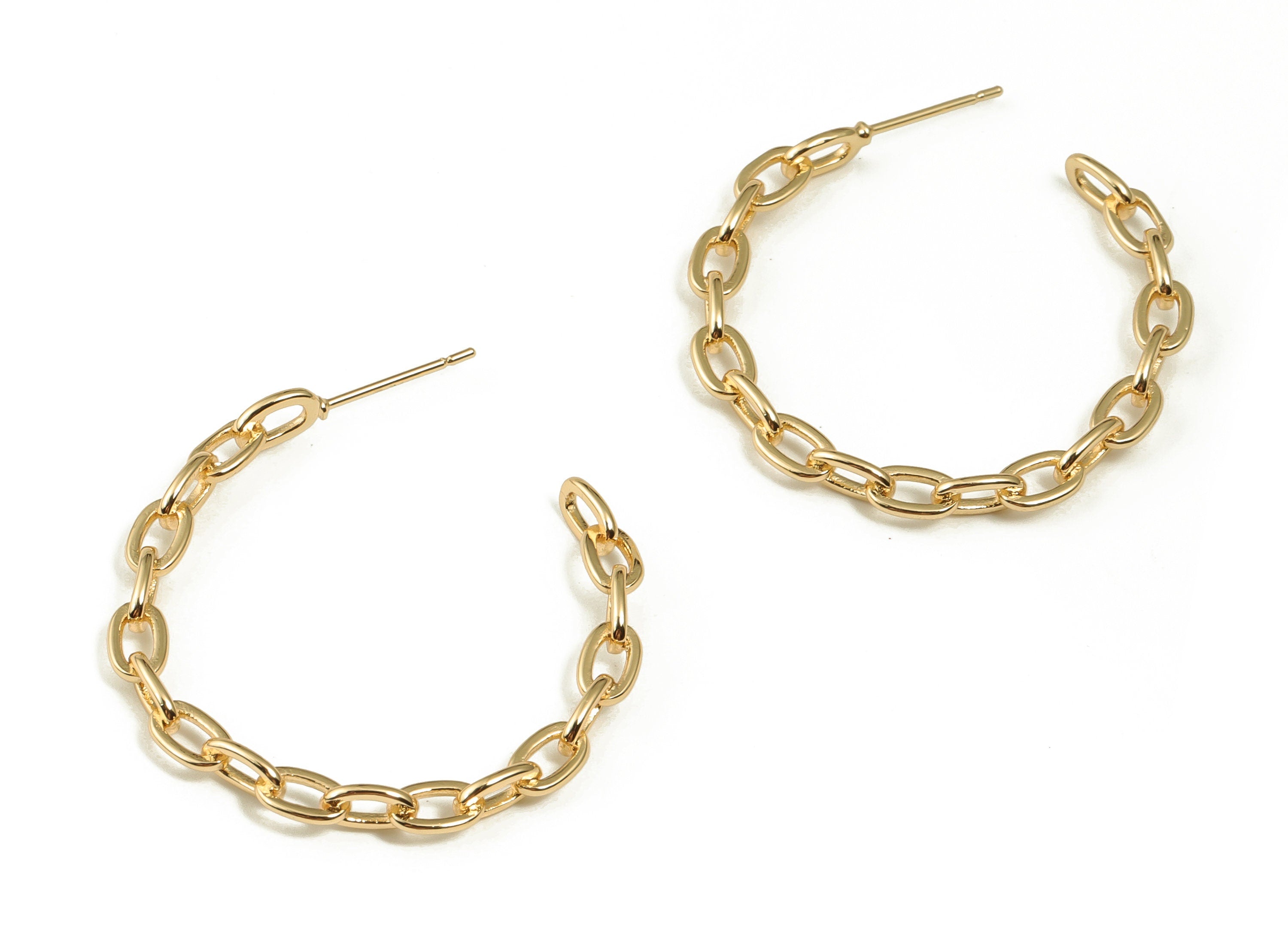 Brass Cable Chain C Earring Stud - Gold C Earring Post  - Stainless Steel Stud - 18K Real Gold Plated Brass - 31.9x31.9x2.62mm - RGP3974 - DOMEDBAZAAR