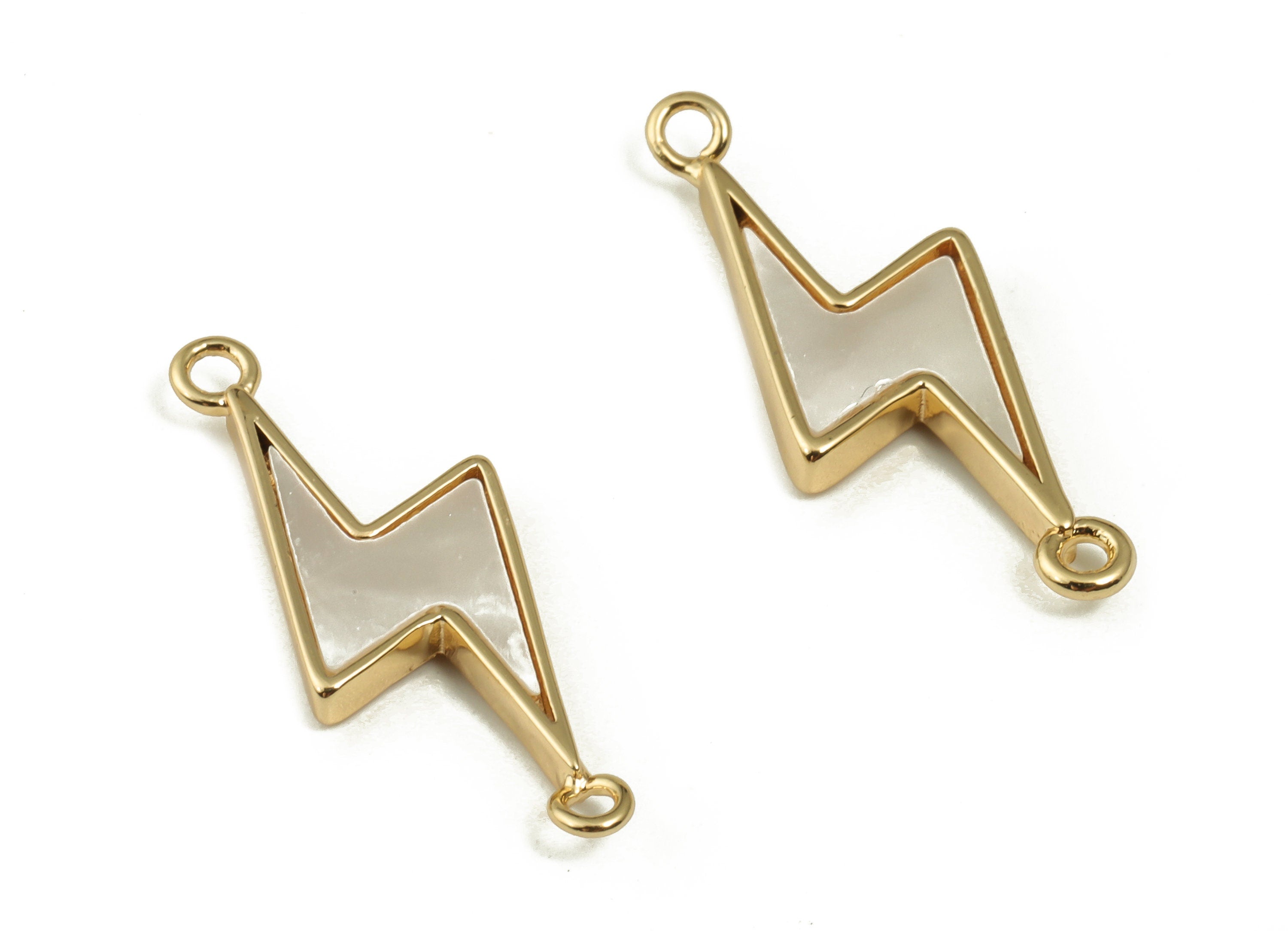 Brass Lightning Earring Connector With Shell - Gold Lightning Pendant - 18K Real Gold Plated Brass - Jewelry Supplies - 24x8x2mm - RGP3970 - DOMEDBAZAAR