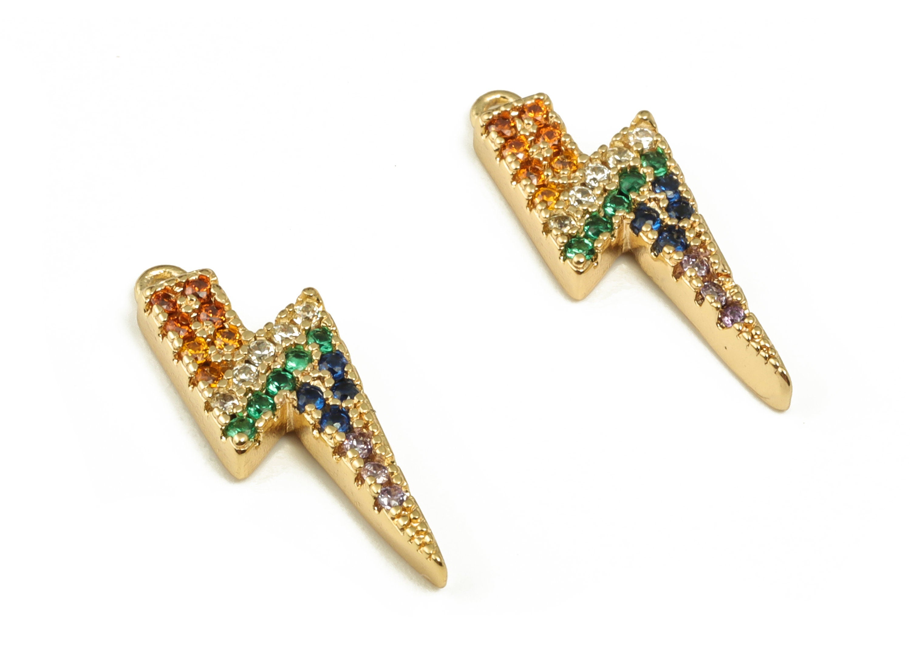 Brass CZ Paved Colorful Lightning Charm - Mixed Color Lightning Bolt Pendant Charm - 18K Real Gold Plated Brass -17.8x6.14x2.32mm- RGP3653 - DOMEDBAZAAR