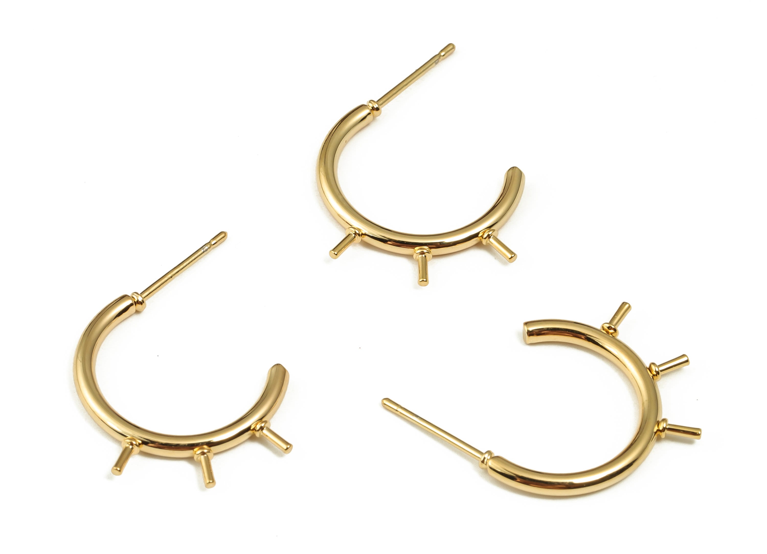 Brass C Earring Post - Gold Sun Ray Stud - 18K Real Gold Plated Brass - Stainless Steel Stud - Jewelry Supplies -16.97x13.77x1.93mm- RGP3993 - DOMEDBAZAAR