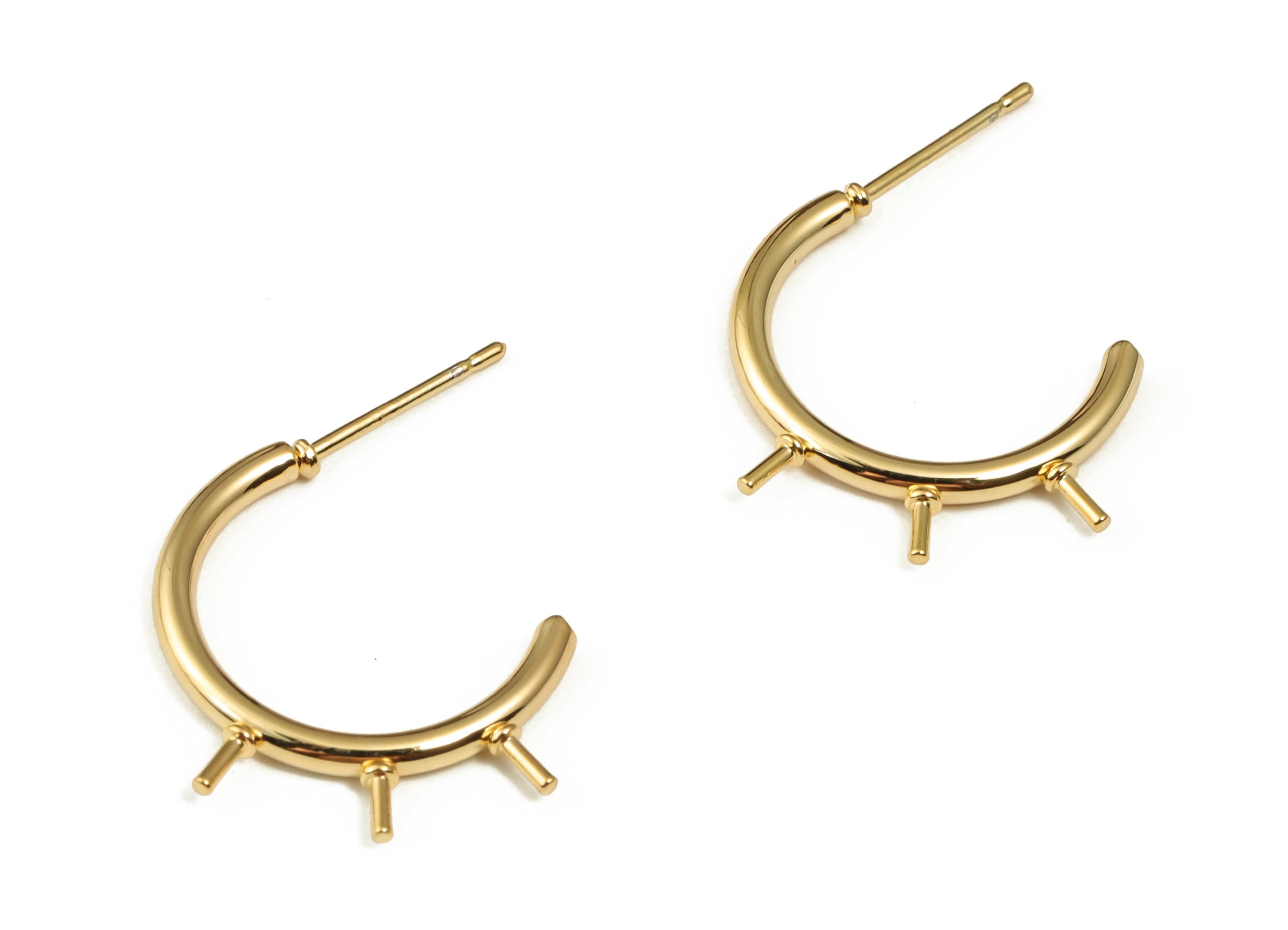 Brass C Earring Post - Gold Sun Ray Stud - 18K Real Gold Plated Brass - Stainless Steel Stud - Jewelry Supplies -16.97x13.77x1.93mm- RGP3993 - DOMEDBAZAAR