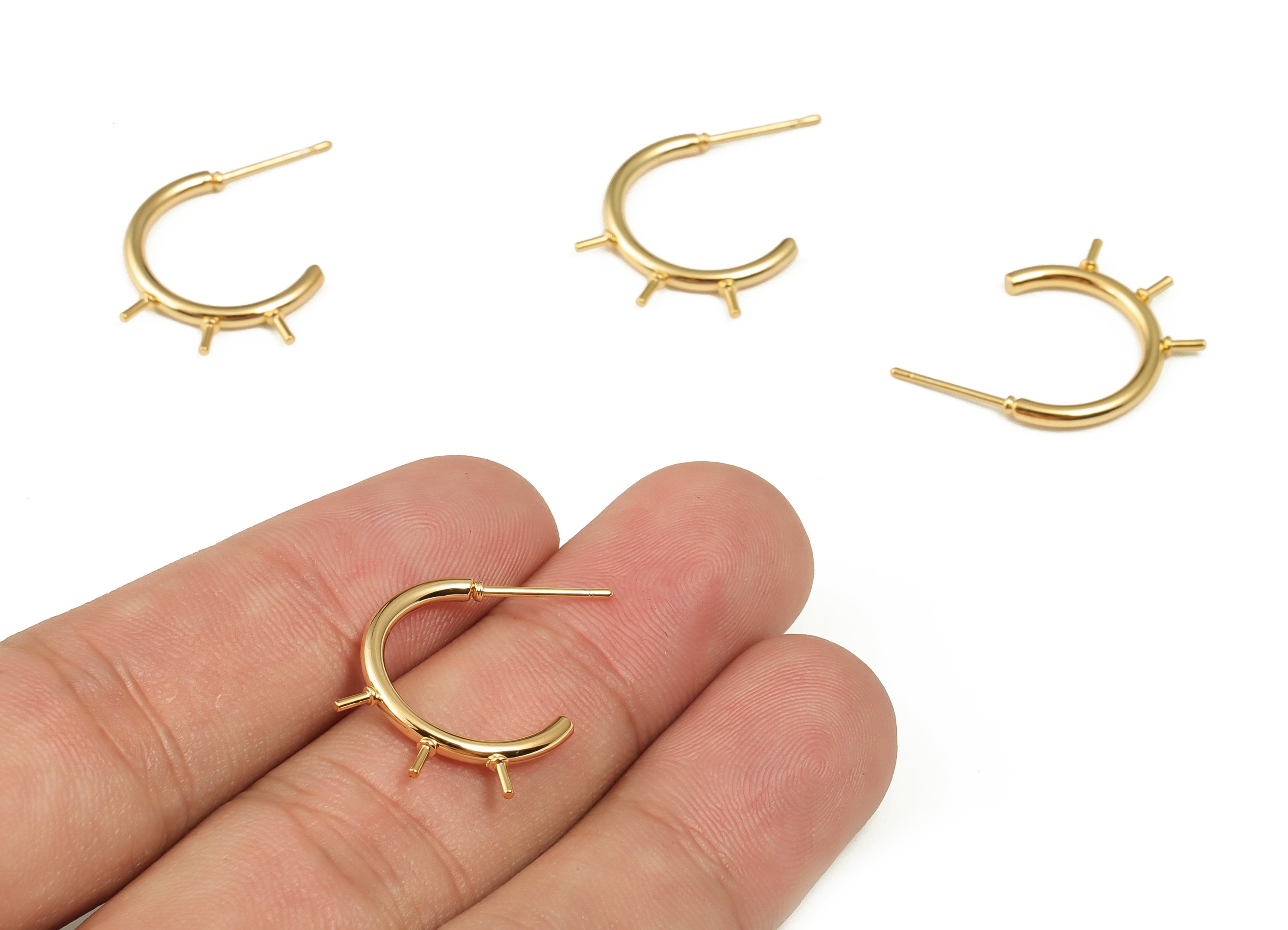 Brass C Earring Post - Gold Sun Ray Stud - 18K Real Gold Plated Brass - Stainless Steel Stud - Jewelry Supplies -16.97x13.77x1.93mm- RGP3993 - DOMEDBAZAAR